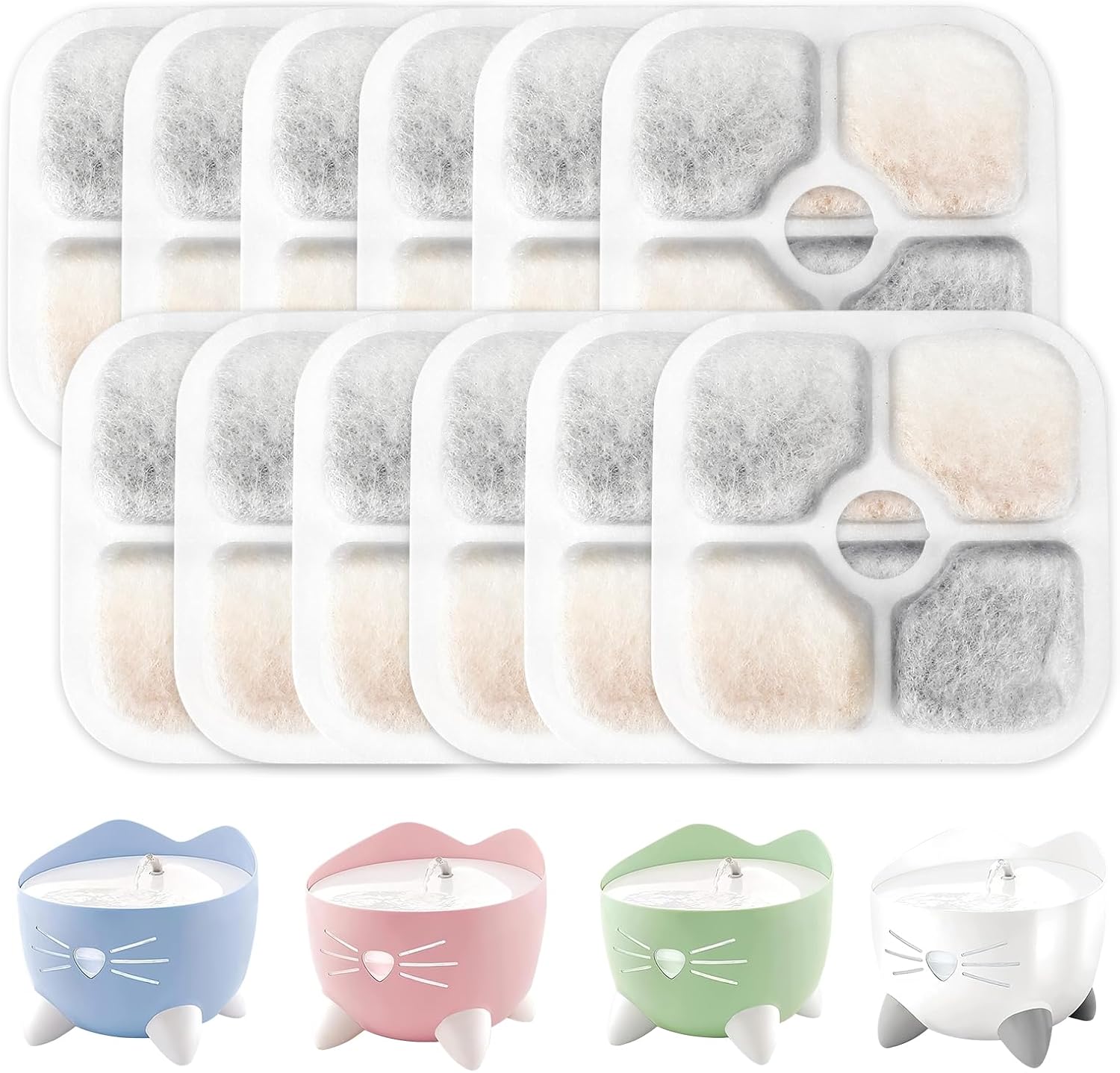 12 Pcs Filtre Fontaine Eau Chat Filtre Fontaine Chat Fontaine A Eau Chat Charbon Actif Trois Couches SystèMe De Filtration Filtre De Rechange Pour 2.5 L Fontaine à Eau Chats Et Chiens