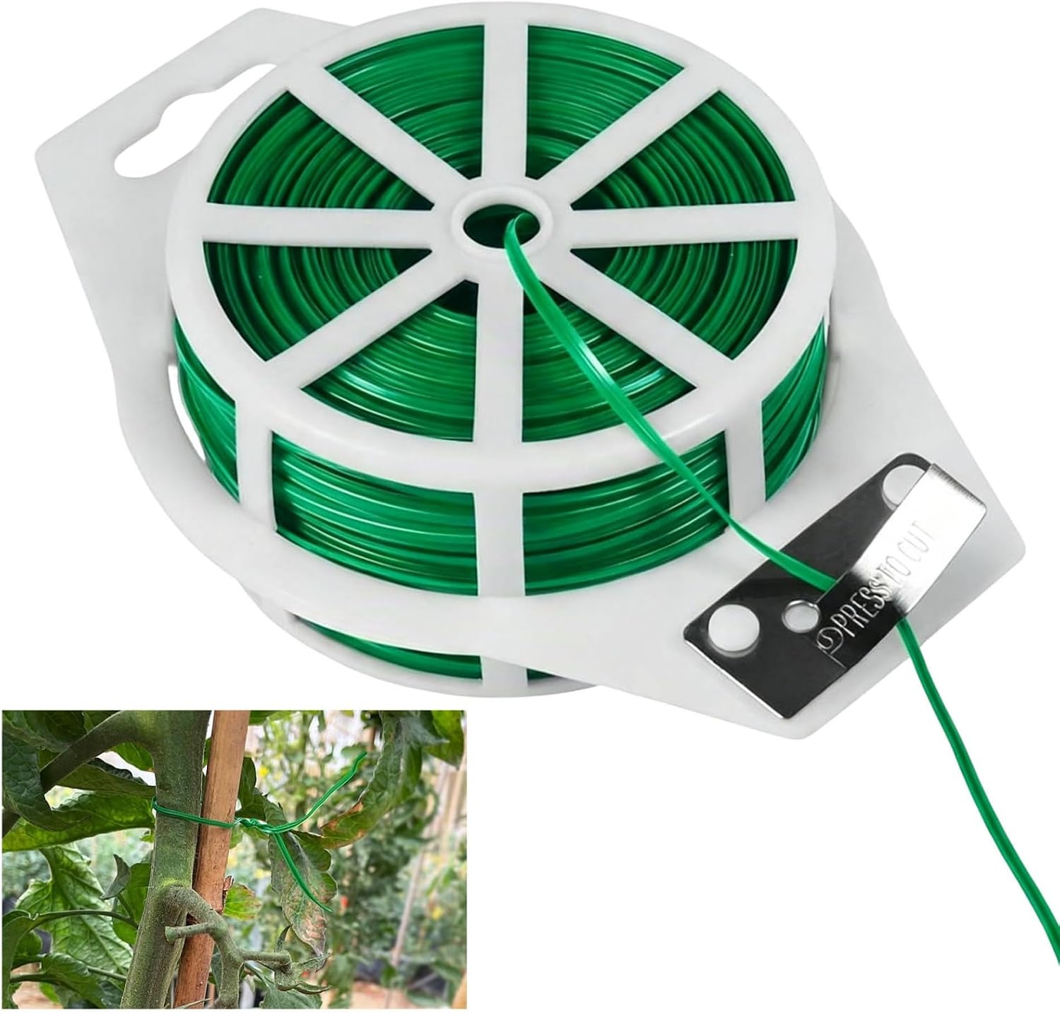 LATRAT 100M Fil Jardinage, Jardin Réutilisable avec Coupe Fil Multifonctionnel pour Plante Grimpante Fleurs Tomate Câble Organisation, Vert