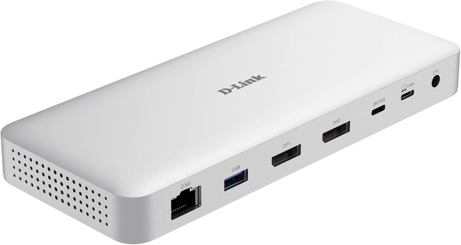 D-Link DUF-901 Station d’Accueil USB4 9-en-1 – Hub USB-C avec Double écran 8K, 40 Gbps, Ethernet 2.5GbE, 100W PD, USB 3.1, USB-C, DisplayPort, Compatible Mac & Windows