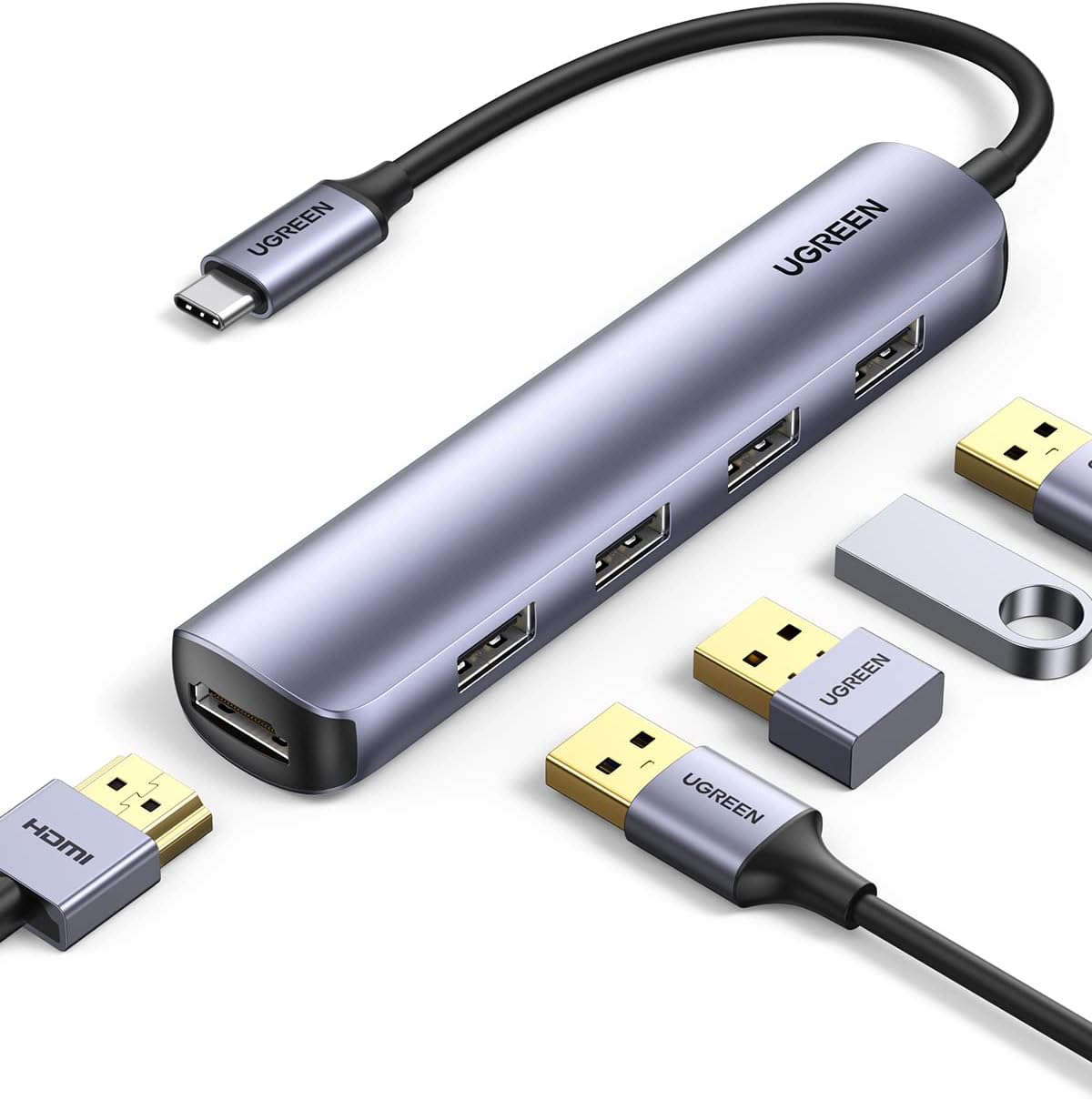 UGREEN Hub USB C HDMI 4K Adaptateur USB C vers 4 Ports USB 3.0 Multiple Compatible avec MacBook Pro Air M2 Max M1 Pro iMac Mac Mini XPS 17 iPad Pro Surface Pro 9 Galaxy Tab S8 Galaxy S23 Steam Deck