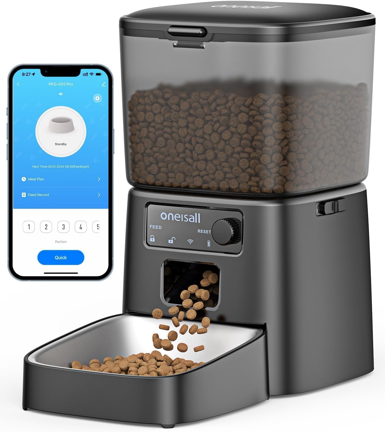 oneisall Distributeur Croquettes Chat Automatique, Gamelle Automatique 3.5L