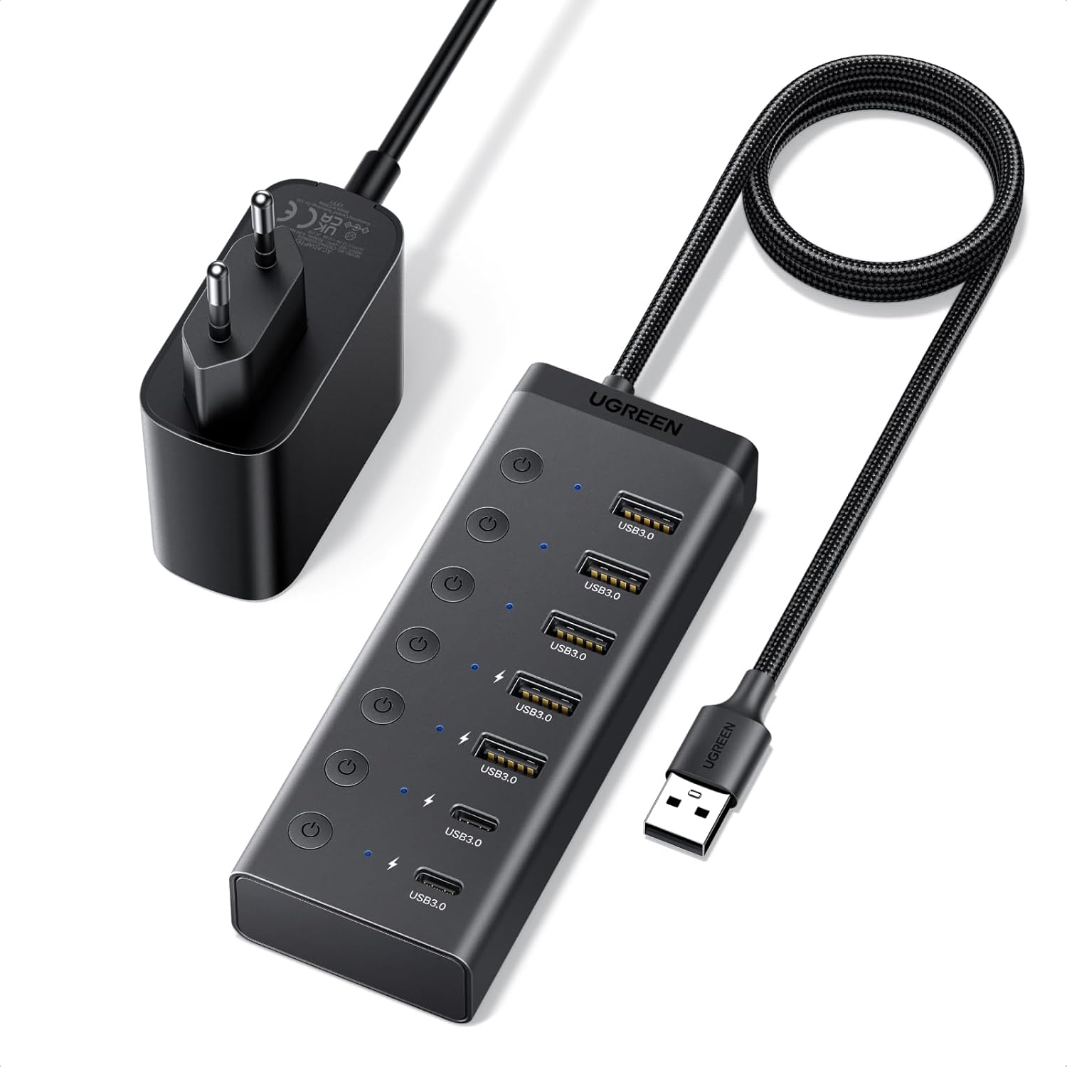 UGREEN Hub USB-A 7 en 1 Alimenté avec Interrupteurs, Câble de 100 cm