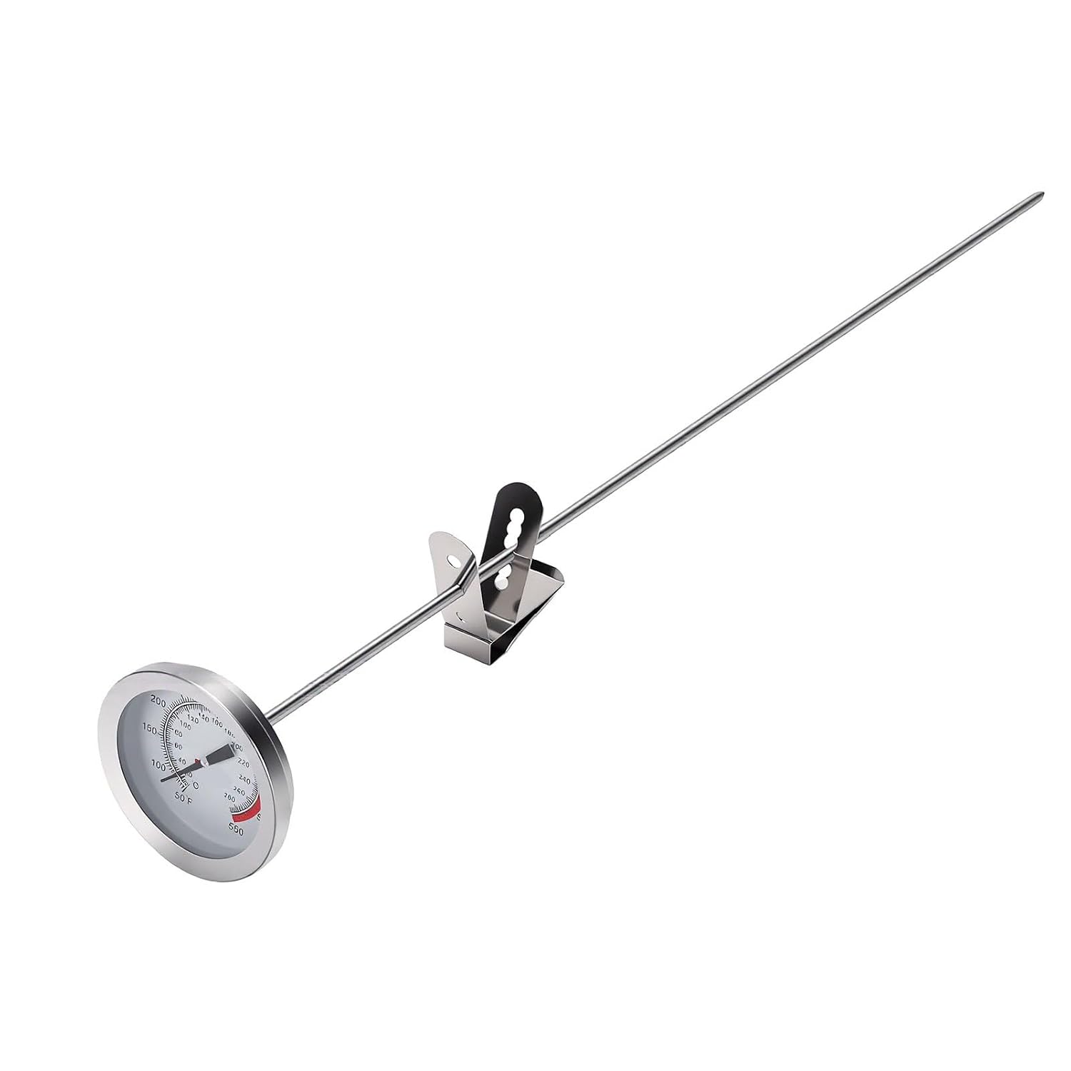 Thermomètre de Friture Inox avec Clip, 32-536°F, 0-280°C, Sonde 41 cm