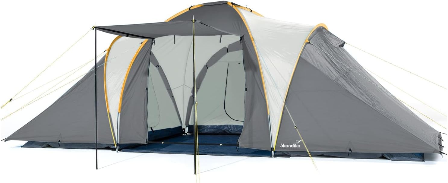 skandika Daytona XXL - Tente familiale dôme 6 Personnes - 570 x 390 cm - Colonne d'eau 3000 mm |Tente familiale avec 3 Grandes cabines de Couchage