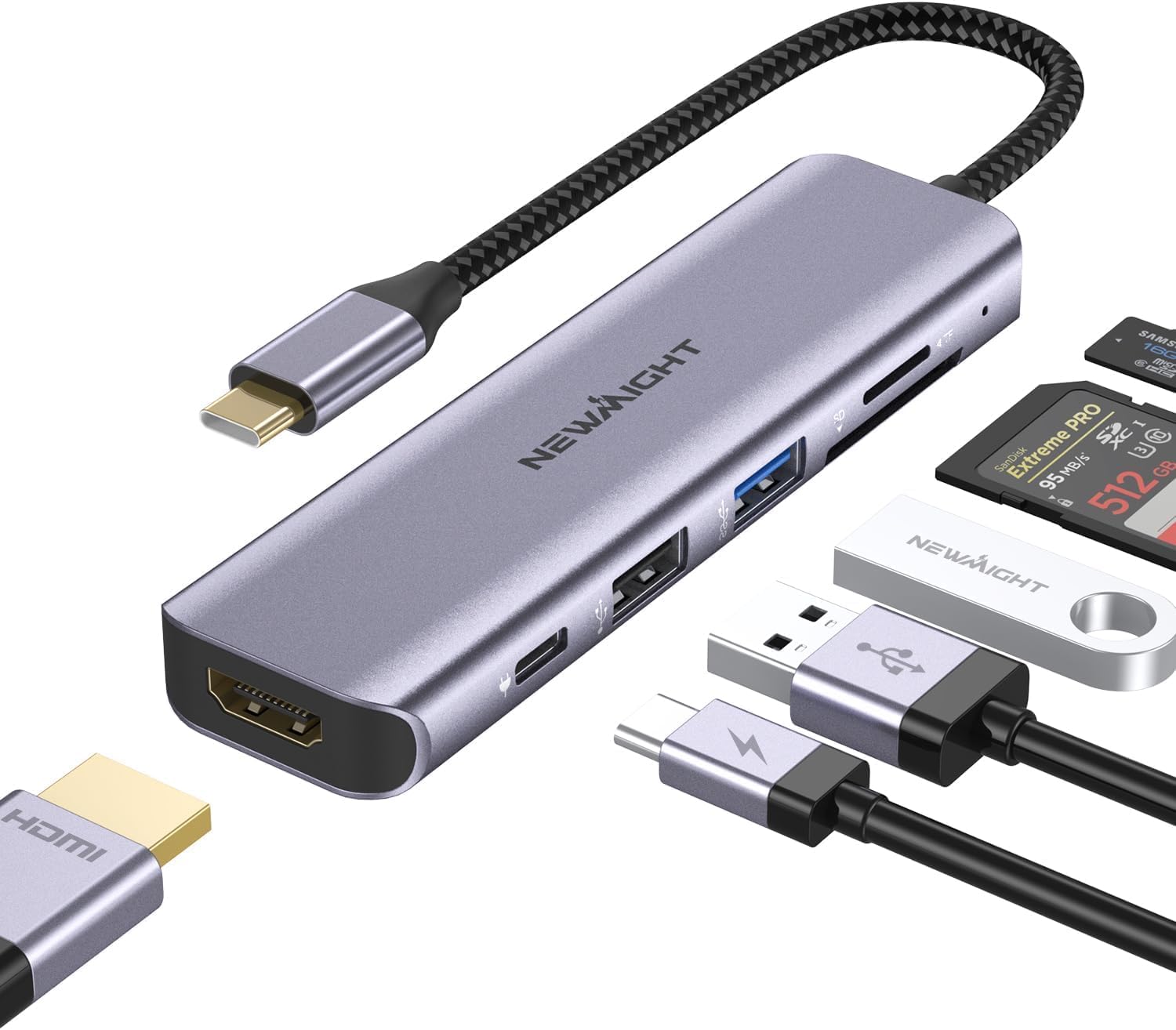 Newmight USB Hub C vers Double HDMI - Station d'accueil 7 en 1 avec 2 HDMI, 3 Ports USB 3.0, Port de données USB-C 3.0, PD 100 W, Compatible MacBook Pro, iPhone 15/Pro Max, HP, Dell