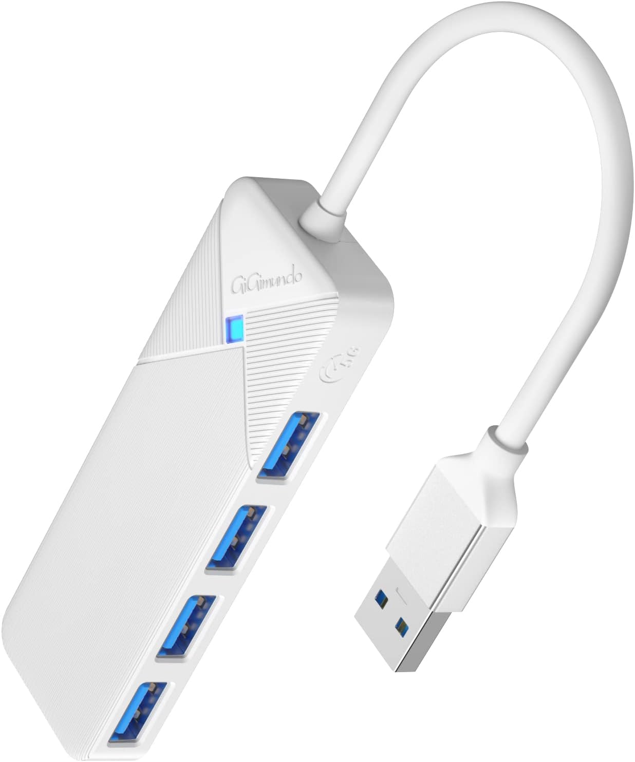 GiGimundo Hub USB 3.0, 4 Ports Adaptateurpour, USB Adaptateur 5Gbps avec Indicateur LED (Câble de 15 CM) Compatible avec MacBook, PS4, Surface Pro, Flash Drive, Mobile HDD, Blanc