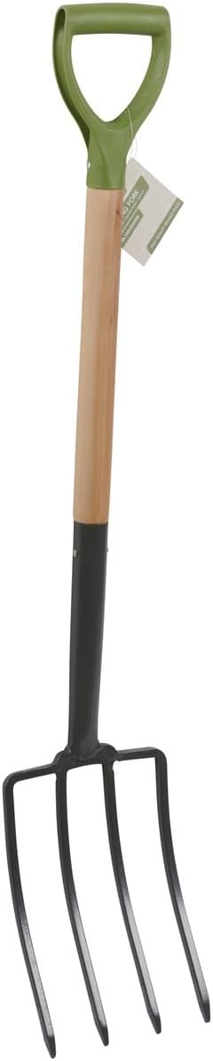 Kinzo Fourche à Foin à 4 Dents - Outil de Jardin avec Manche en Bois - Fourche à fumier pour Potager et Compost - Fourche Robuste pour Creuser, aérer et desserrer