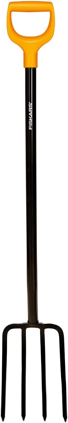 Fiskars Fourche à bêcher pour sols durs et caillouteux, Avec 4 dents