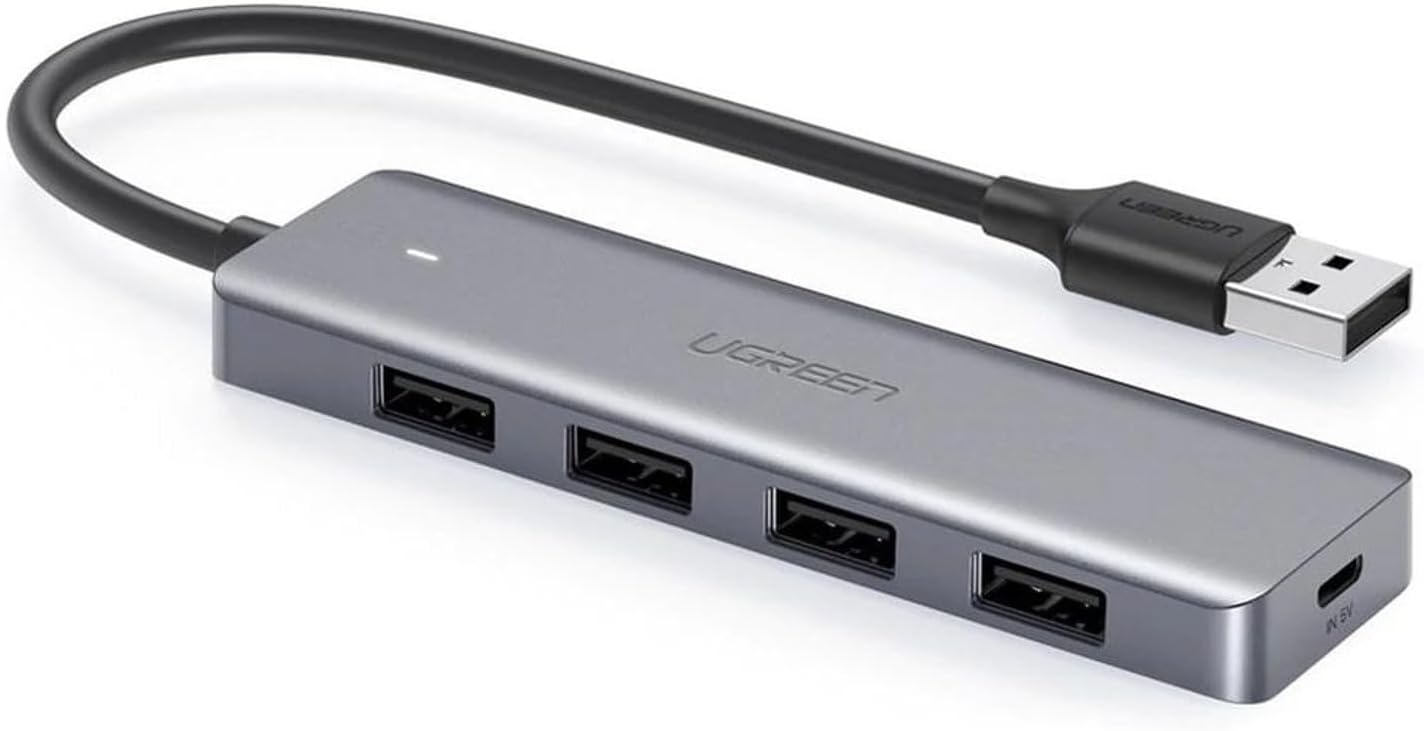 UGREEN CM219-50985B Hub USB 3.0 à 4 Ports avec Alimentation Micro USB, Gris sidéral