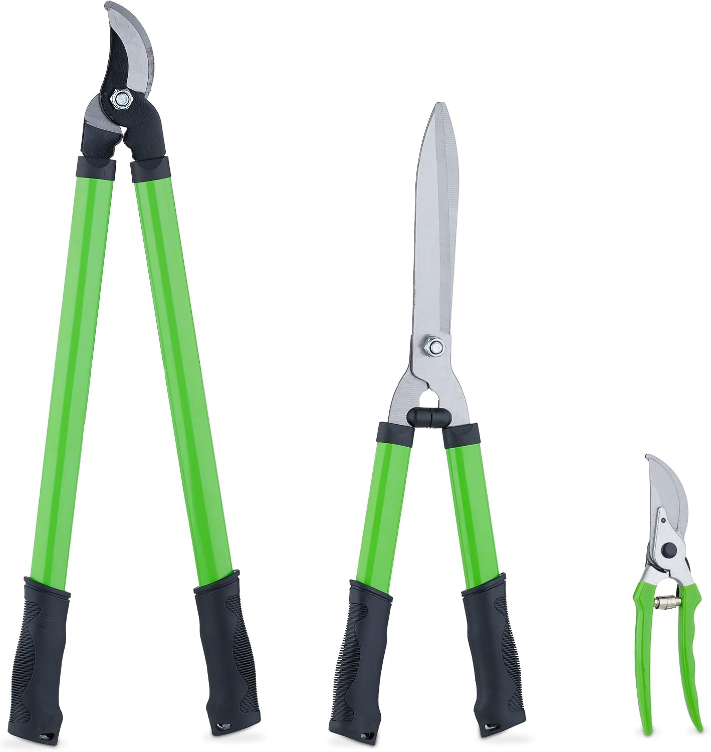 Relaxdays Lot d’outils de jardinage, pour bois vert, sécateur, cisaille & taille-haie manuel, lame en acier, vert