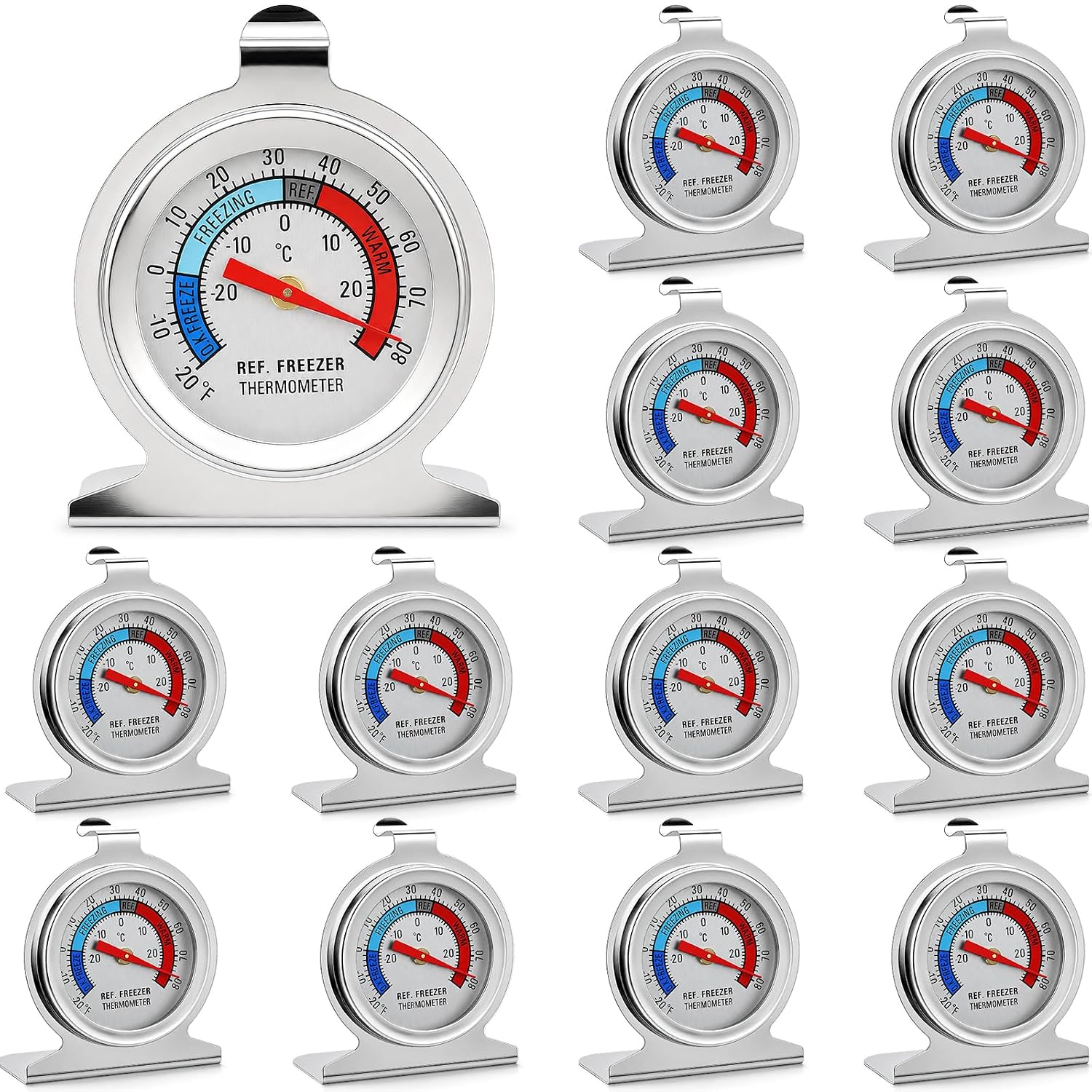 Lot de 12 Thermomètres Frigo Congélateur, Grand Cadran Inox -30 à 30°C