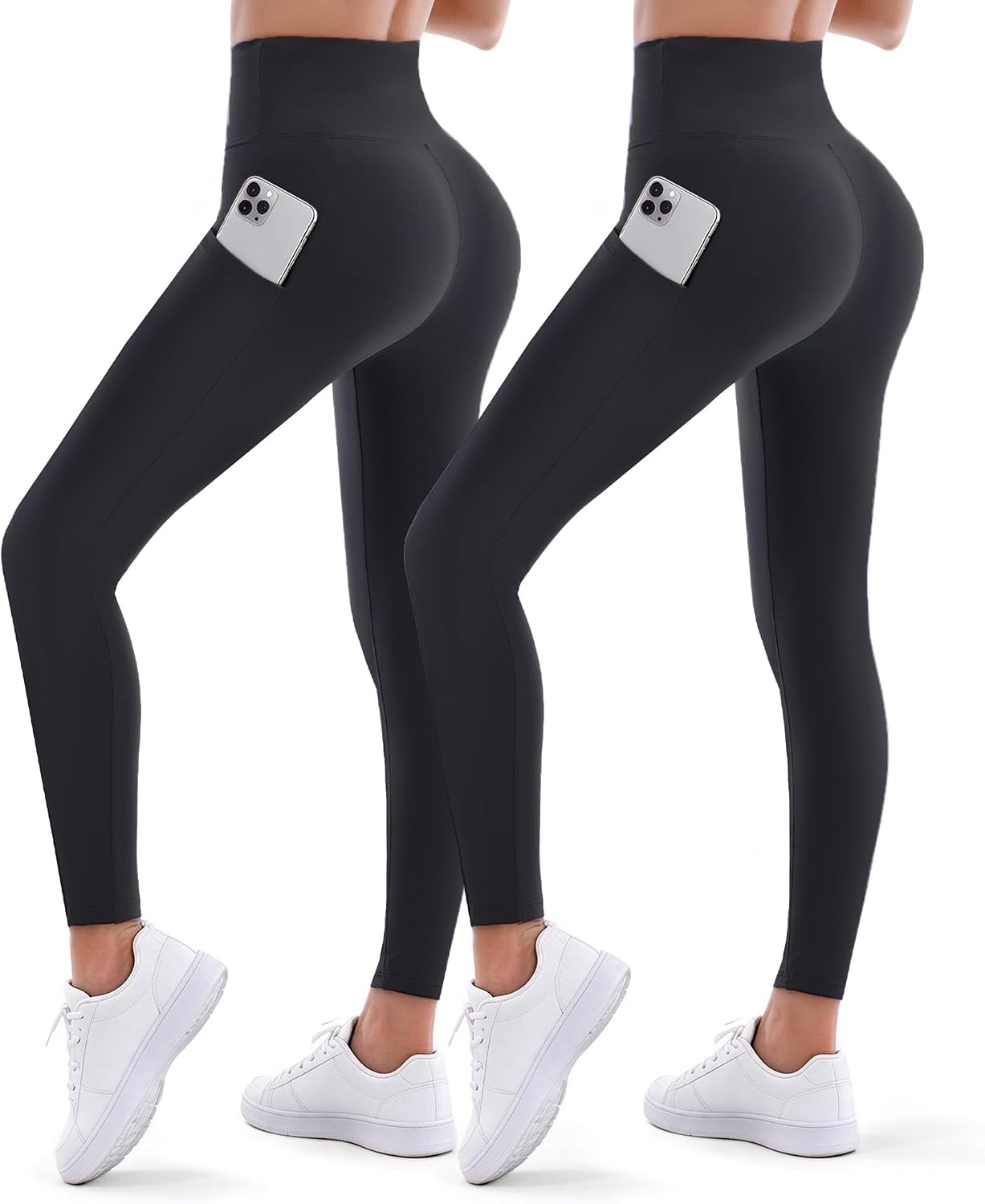 Lot de 2 leggings de sport taille haute pour femme, pour gym et yoga