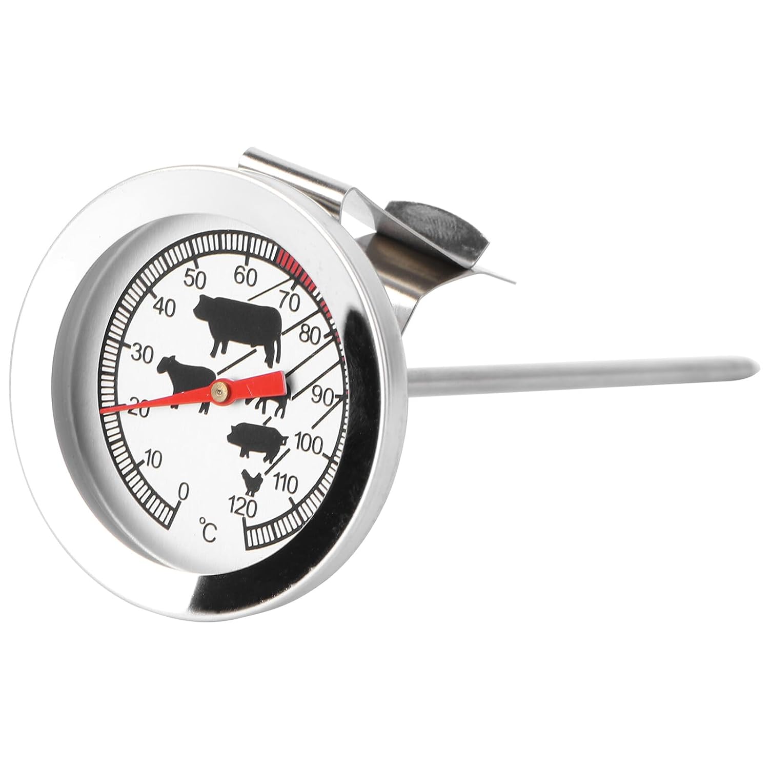 NUOBESTY Thermomètre Métallique Cuisine Sonde Précise en Acier Inoxydable Blanc, Prévention des Éclats, pour Barbecue et Cuisson Four
