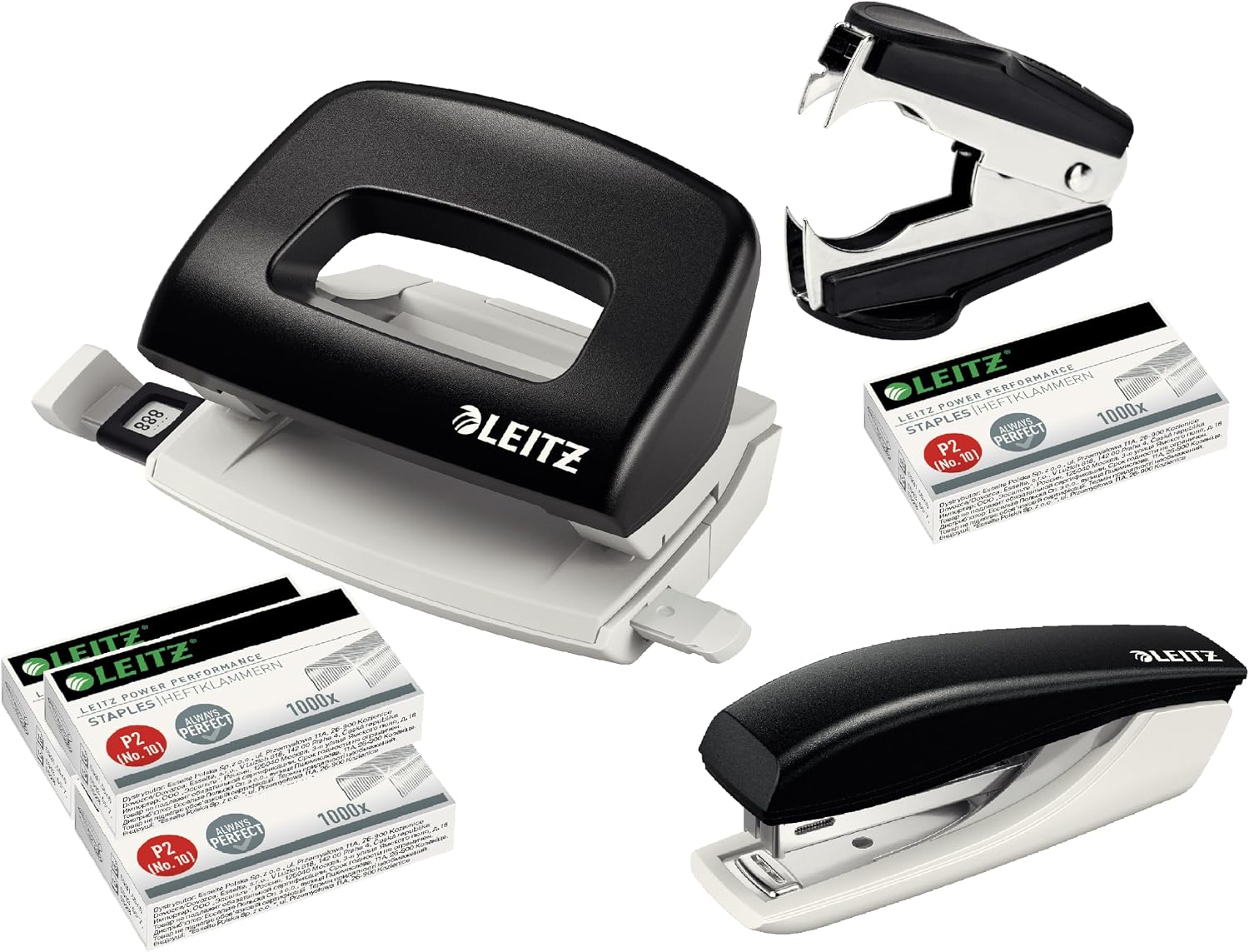 Leitz 5507 Perforatrice et perforatrice avec pinces de rangement et extracteur d'agrafes (rouge)