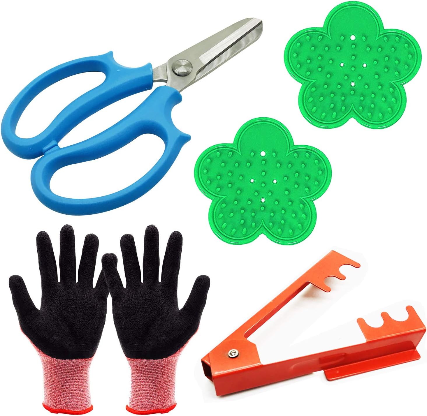 Woohome 5 PCS Arrangement de Fleurs Roses, Sécateur à Jardin, Décapant à Roses en Plastique, Dissolvant D'épines en Metal et Gants de Jardin pour L'arrangement de Fleurs de Jardinage