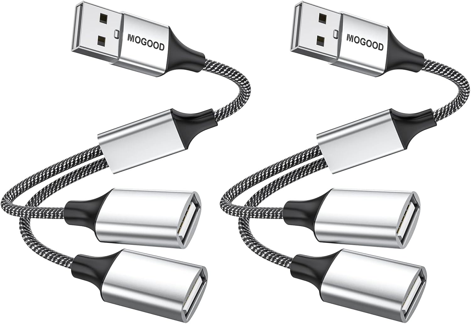 MOGOOD Splitter USB 1 vers 2, Double USB 2.0 Hub, Aluminium Argent