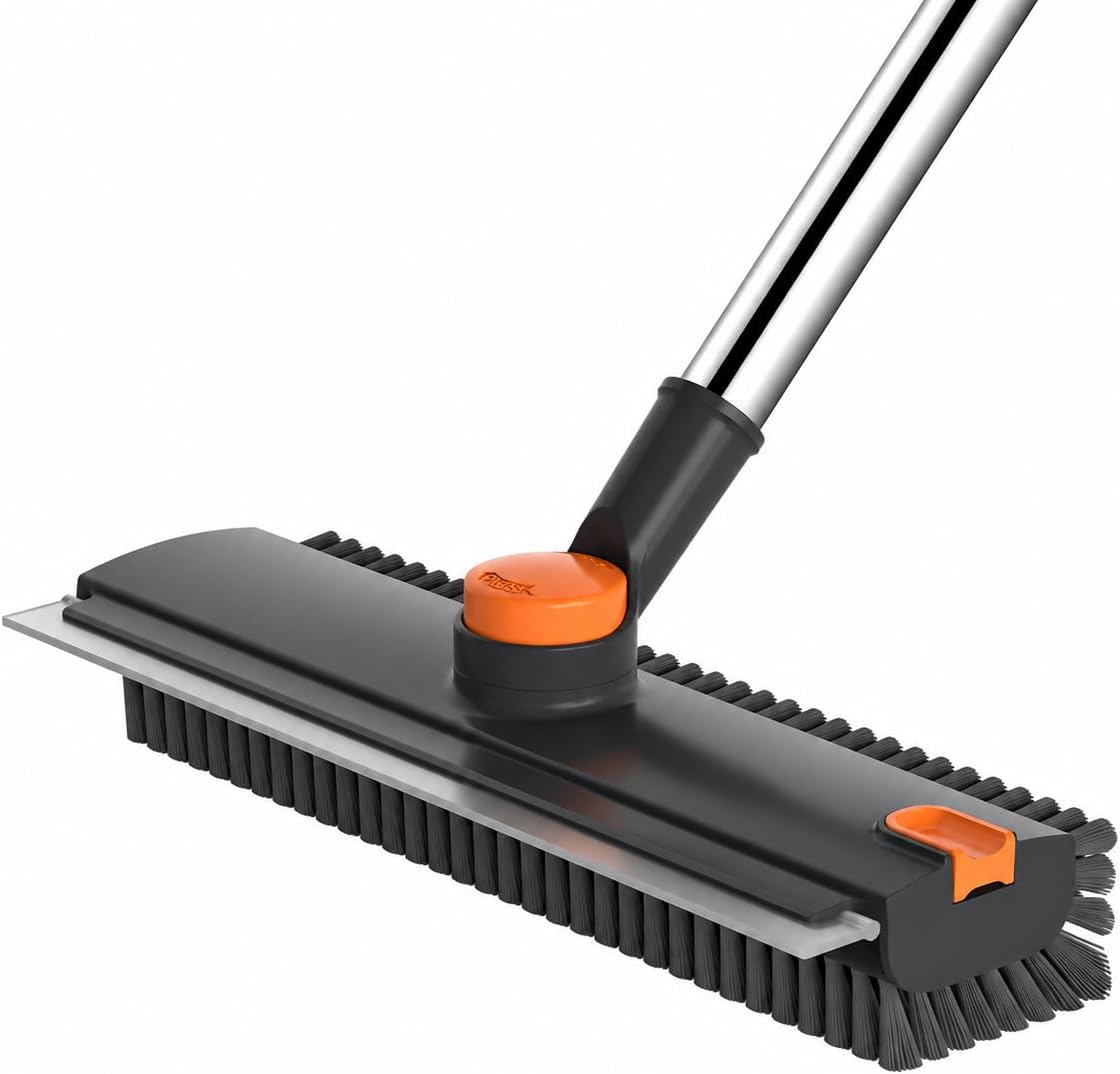 Balai Brosse Sol, CHIRISEN 3-en-1 Balai Interieur avec Long Nanche, Tête Poils Pivotant, Balai Raclette, Ramasse poils Animaux, pour les Carreaux, Interstices, Traces, salle Bains, Cuisine, Murs(Noir)