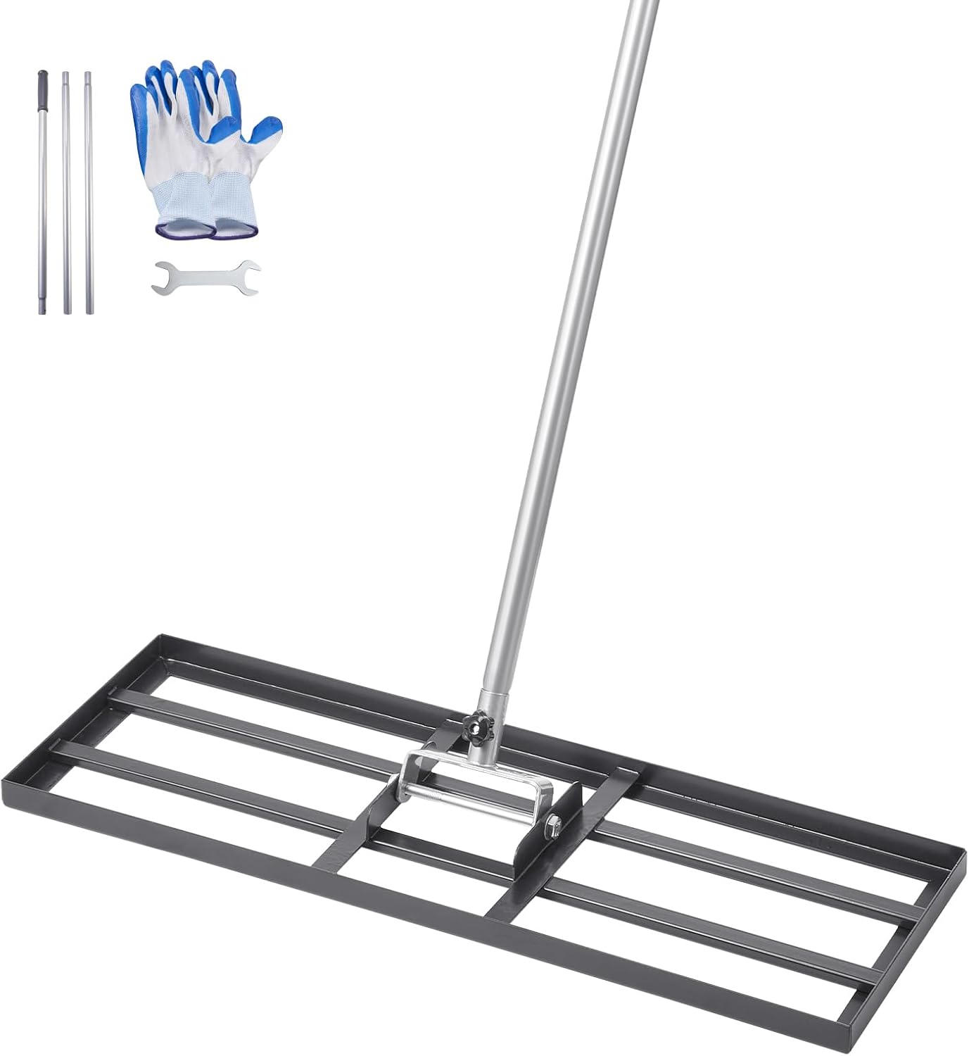 VEVOR Râteau de Nivellement de Pelouse, 1219 x 254 x 2290 mm, Niveleur de Gazon, Manche 2130 mm, en Acier au Carbone Résistant à la Rouille, Outil de Nivellement pour Cour, Terrain de Golf, Jardin
