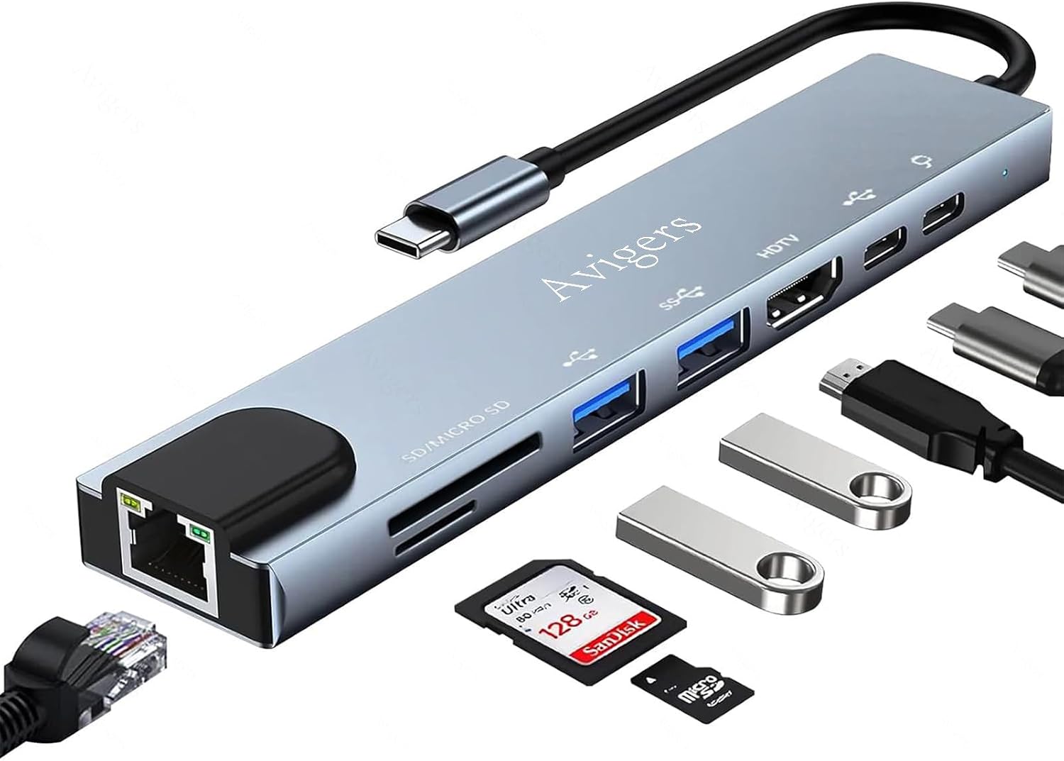 Hub USB-C 8-en-1 avec HDMI 4K, Ethernet et PD 100 W