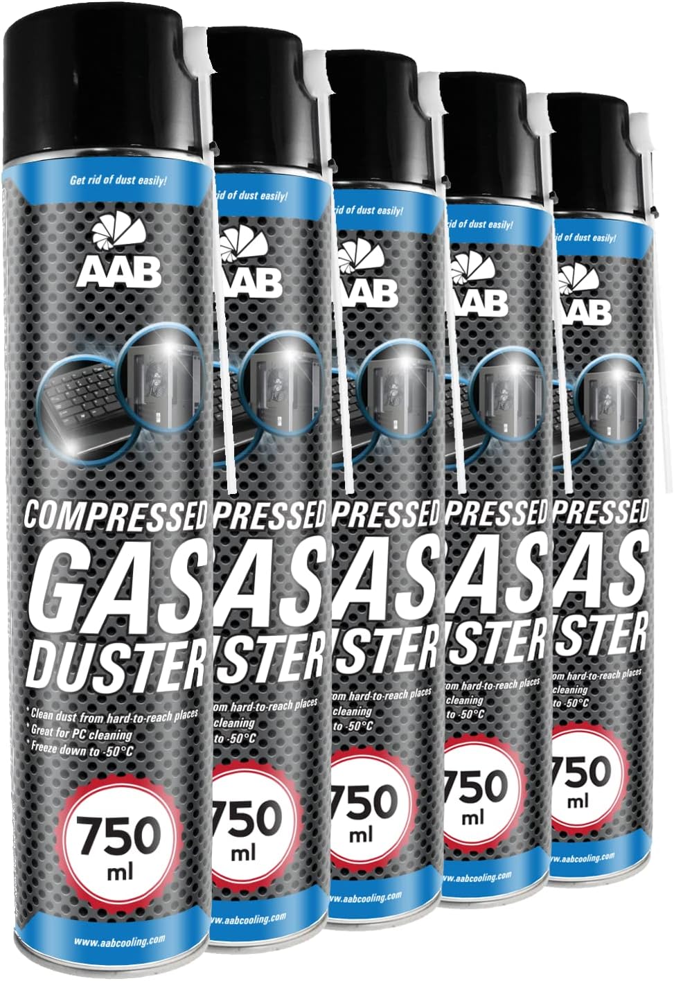 AABCOOLING Bombe à Air Sec 750ml - Lot de 5 - Bouteille d'Air Comprimé, Nettoyage des Ordinateurs, Dépoussiérant en Spray, Pour Enlever la Poussière, Aérosol Sans Odeur, Sans Fréon