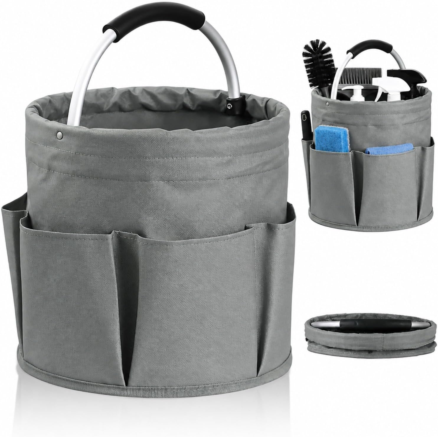 Menage Basket, Shyllin Seau Pliable, Organisateur de Sac, Nettoyant, Panier de Basket, Rangement Produits Menagers, pour Seaux de Nettoyage, Gadgets de Jardinage (Gris)