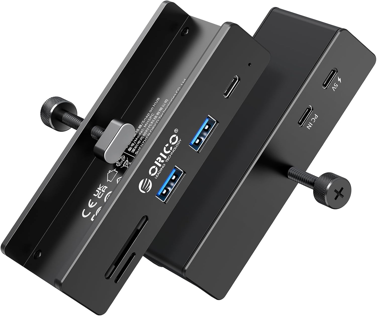 ORICO USB 3.2 Hub, 10Gbps Alluminio USB-Hub Clip avec Port d'alimentation 5V, 6 Ports Distributeur USB avec 2 Type A 3.2 et 1 Type C 3.2, SD/TF 3.0, 2 in 1 Câble de 100cm par Moniteur, Bureau