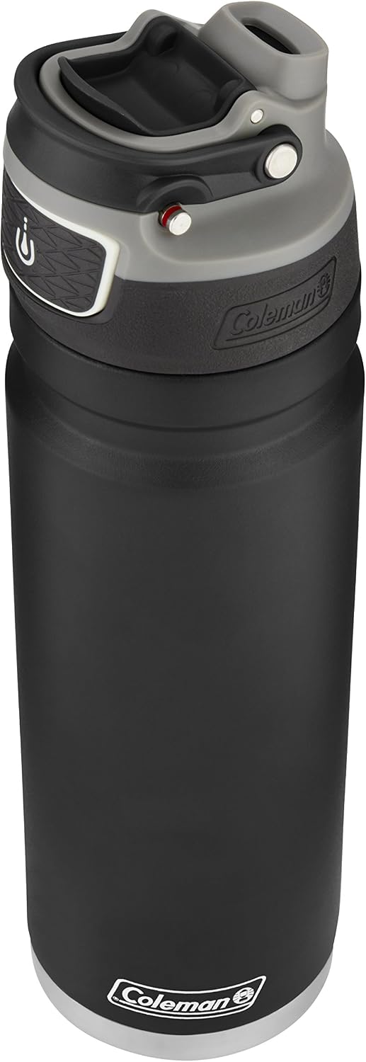 COLEMAN FreeFlow Autoseal Water Bottle 24oz Black Stainless Steel Insulated