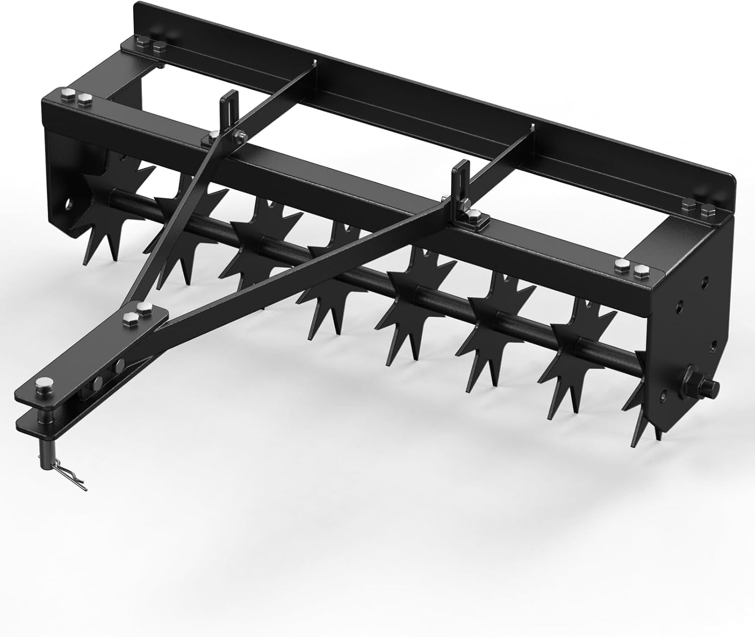 Aérateur de Gazon Lourd remorquable, Rouleau à Pointes Acier 81 cm, Profondeur 5 cm, attelage Large, pour Tracteur Tondeuse et Quad, Jardin Ferme