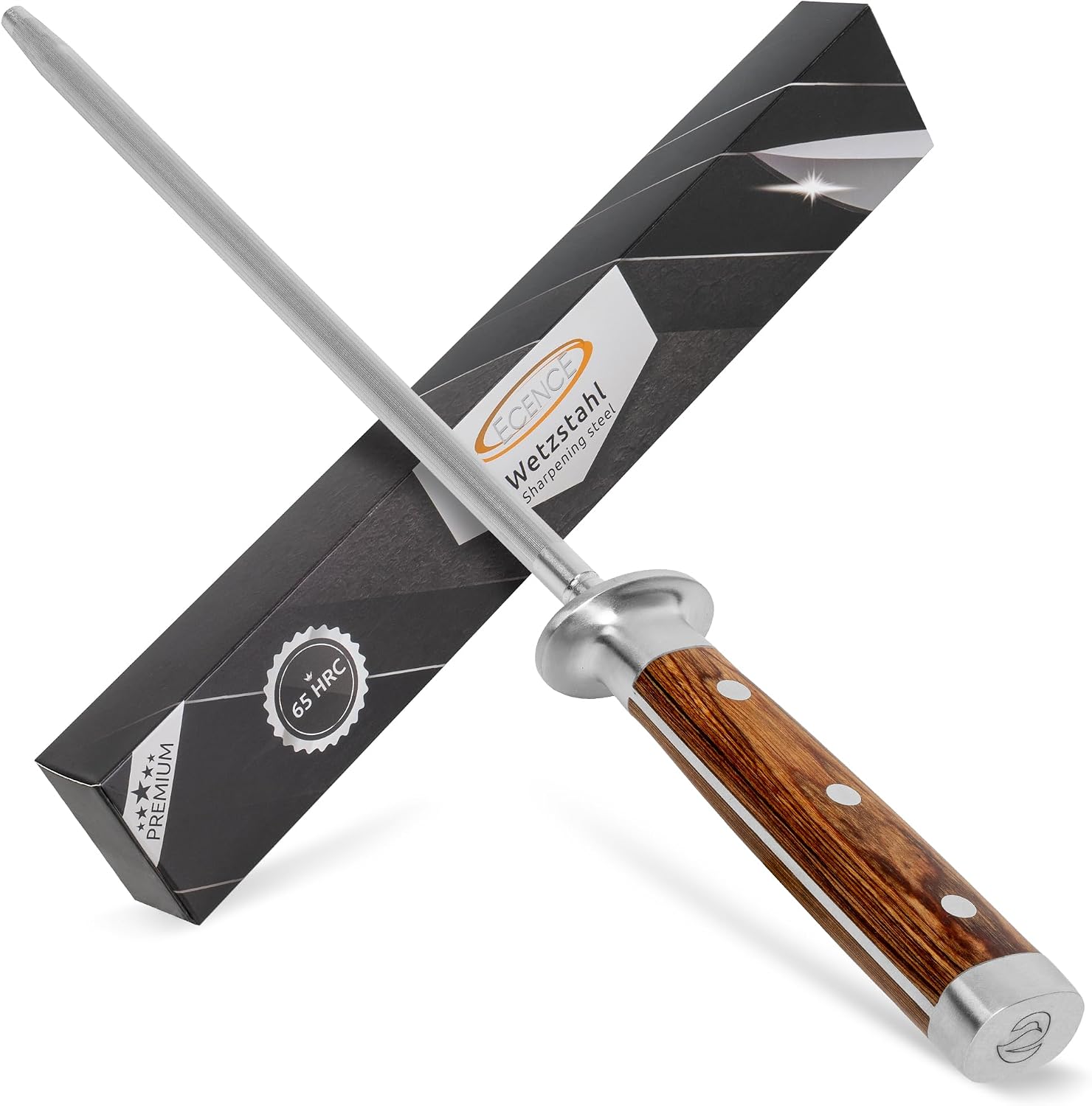 ECENCE Fusil à Aiguiser Professionnel 65 HRC avec Manche en Bois 39cm