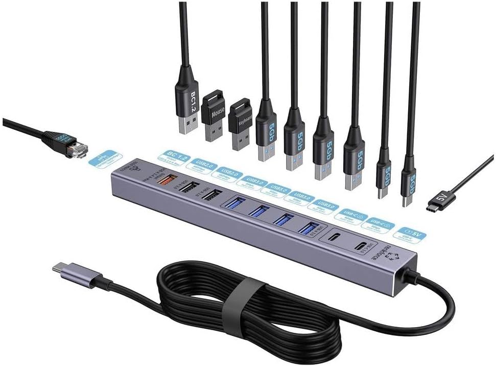 Renkforce RF-7465830 Hub USB 10+1 Ports USB-C® USB 3.0 5 GBit/s pour Une Utilisation Interne Gris RF-USBCH-500 USB-C® 1