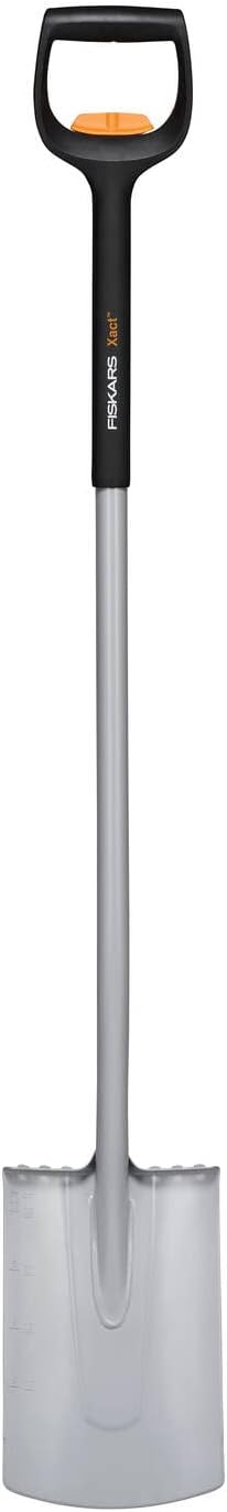 Fiskars Bêche Télescopique pour Sols mous et pauvres en pierres, Ronde, longueur : 111 - 130 cm, Lame renforcée en Acier au bore, Noir/orange, Xact, 1066733
