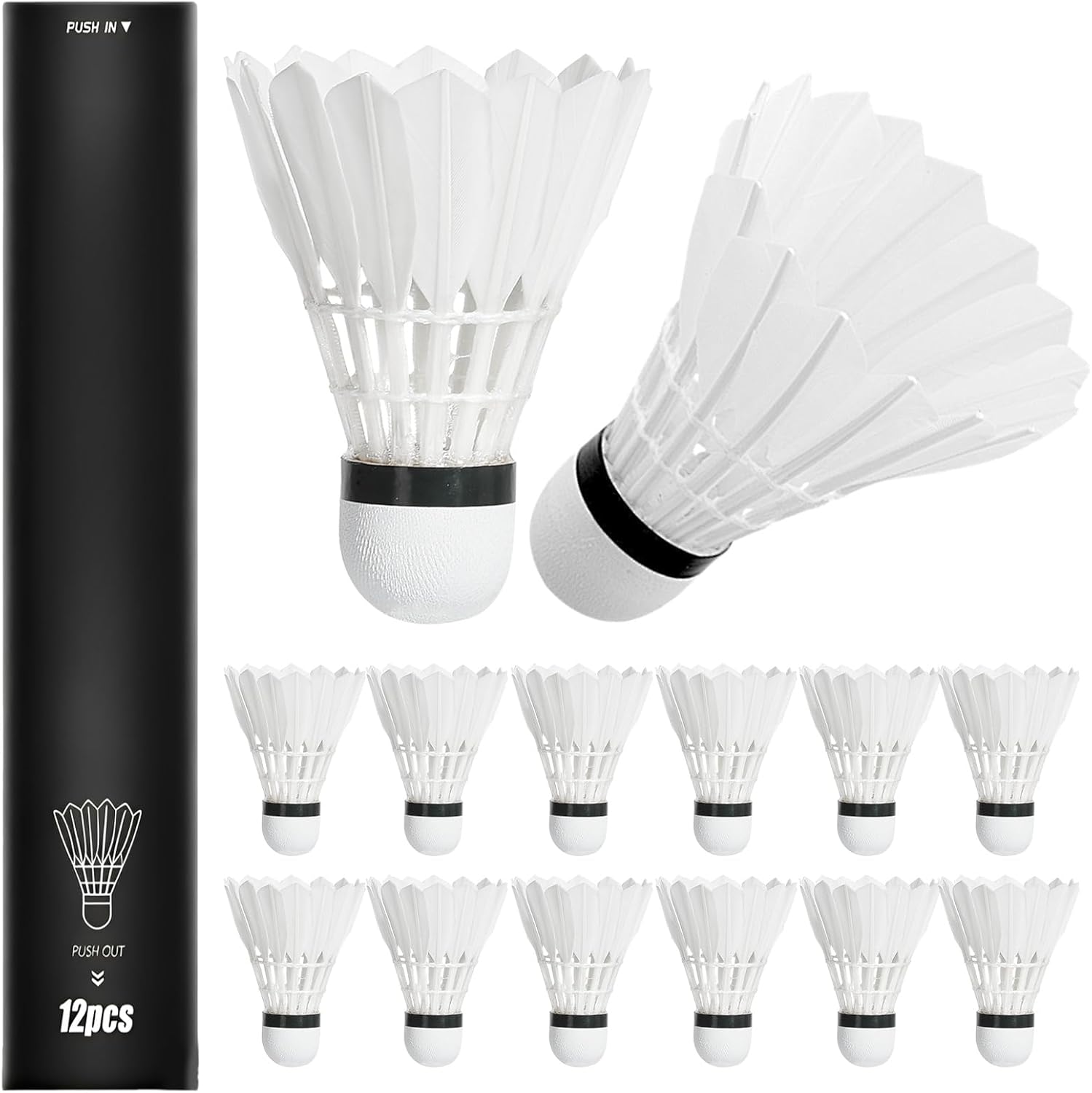Volants De Badminton: Lot de 12 Balles De Badminton, Oie Tête en Liège, avec Grande Stabilité Et Durabilitéd, Badmintons en Plumes De Canard pour Les Sports en Intérieur Et Extérieur