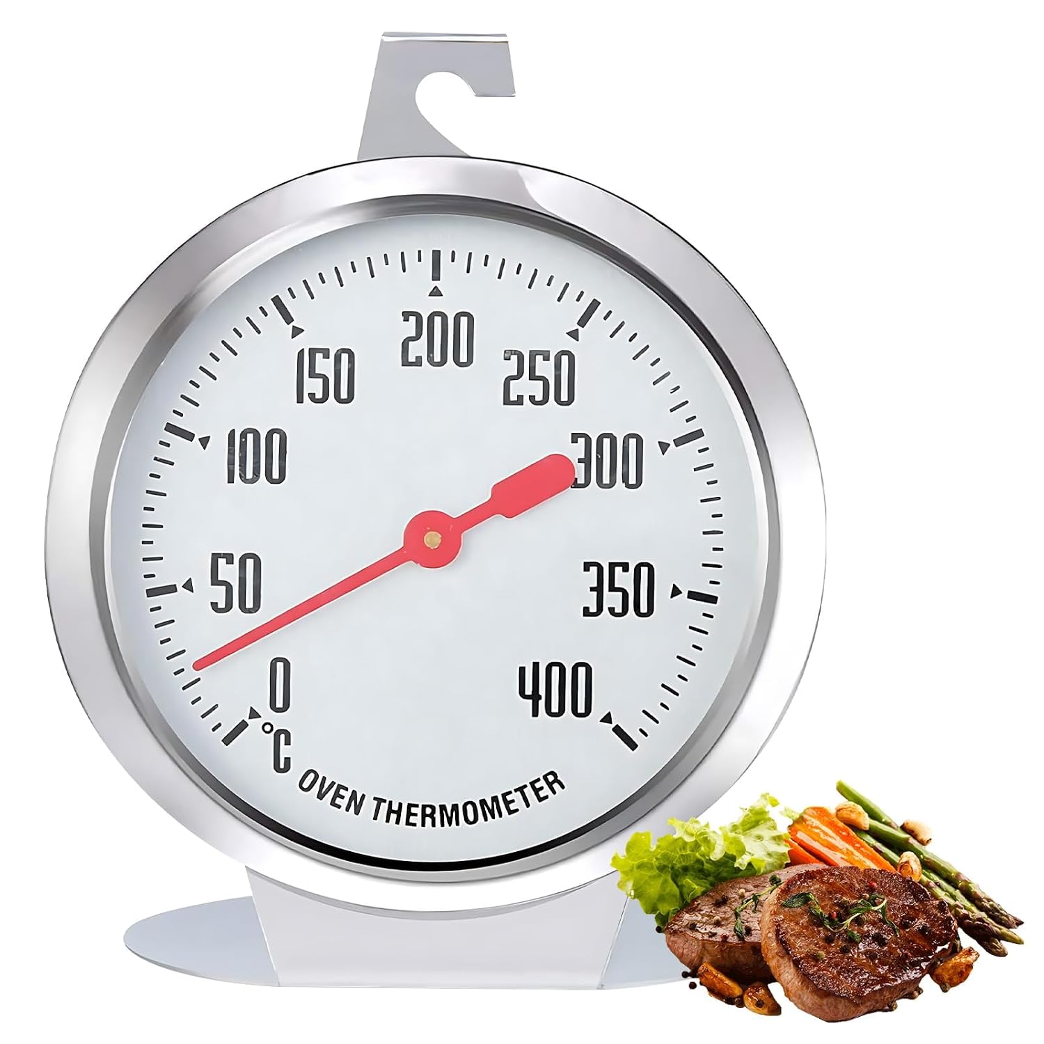 KAIYAYA Thermometre Cuisine Thermomètre pour Four, Acier Inoxydable 400° pour Suspendre ou Poser Dans le Four, Analogique 0-400°C,Pour Fours a Gaz, Électrique, Chaleur Tournante