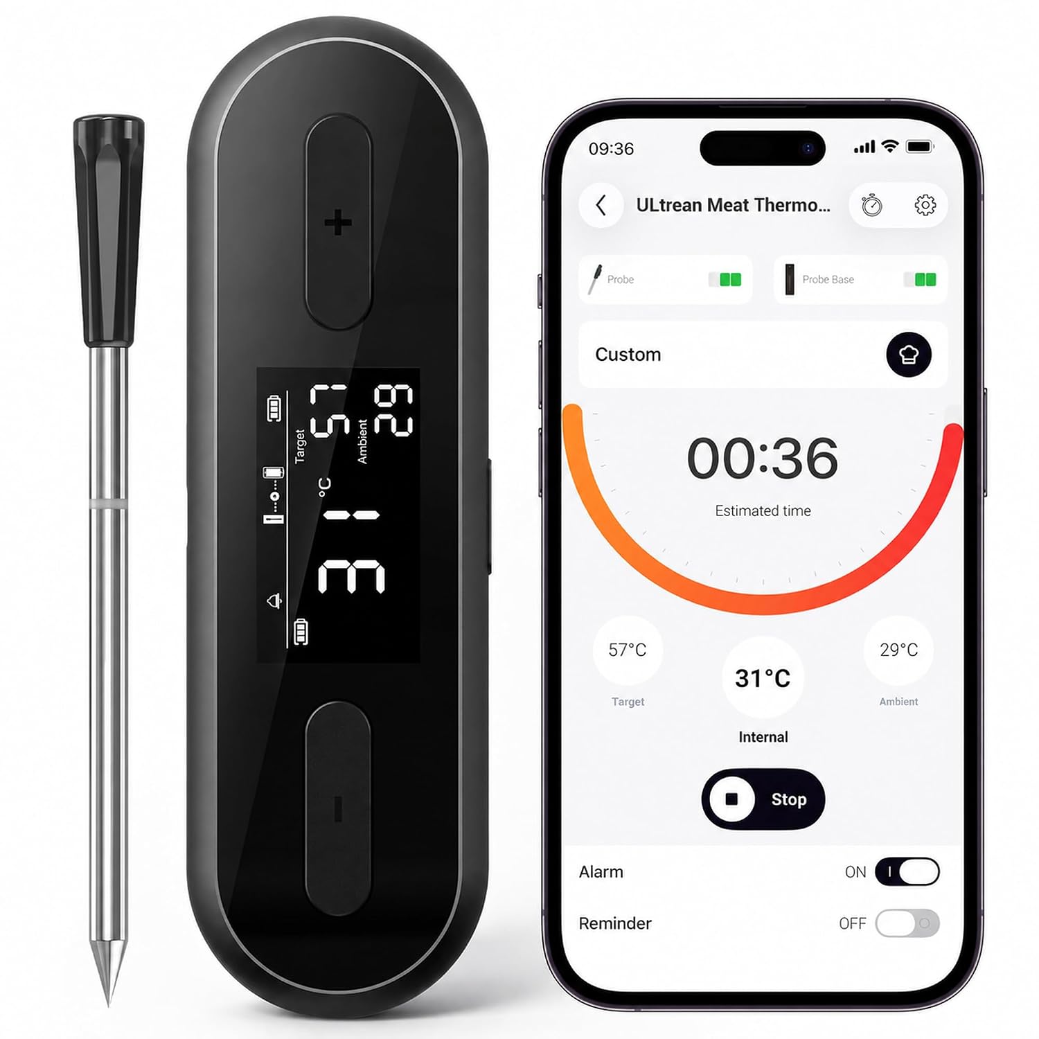 Ultrean P1 Thermomètre Cuisine Sans Fil, Thermomètre à Viande Connectée