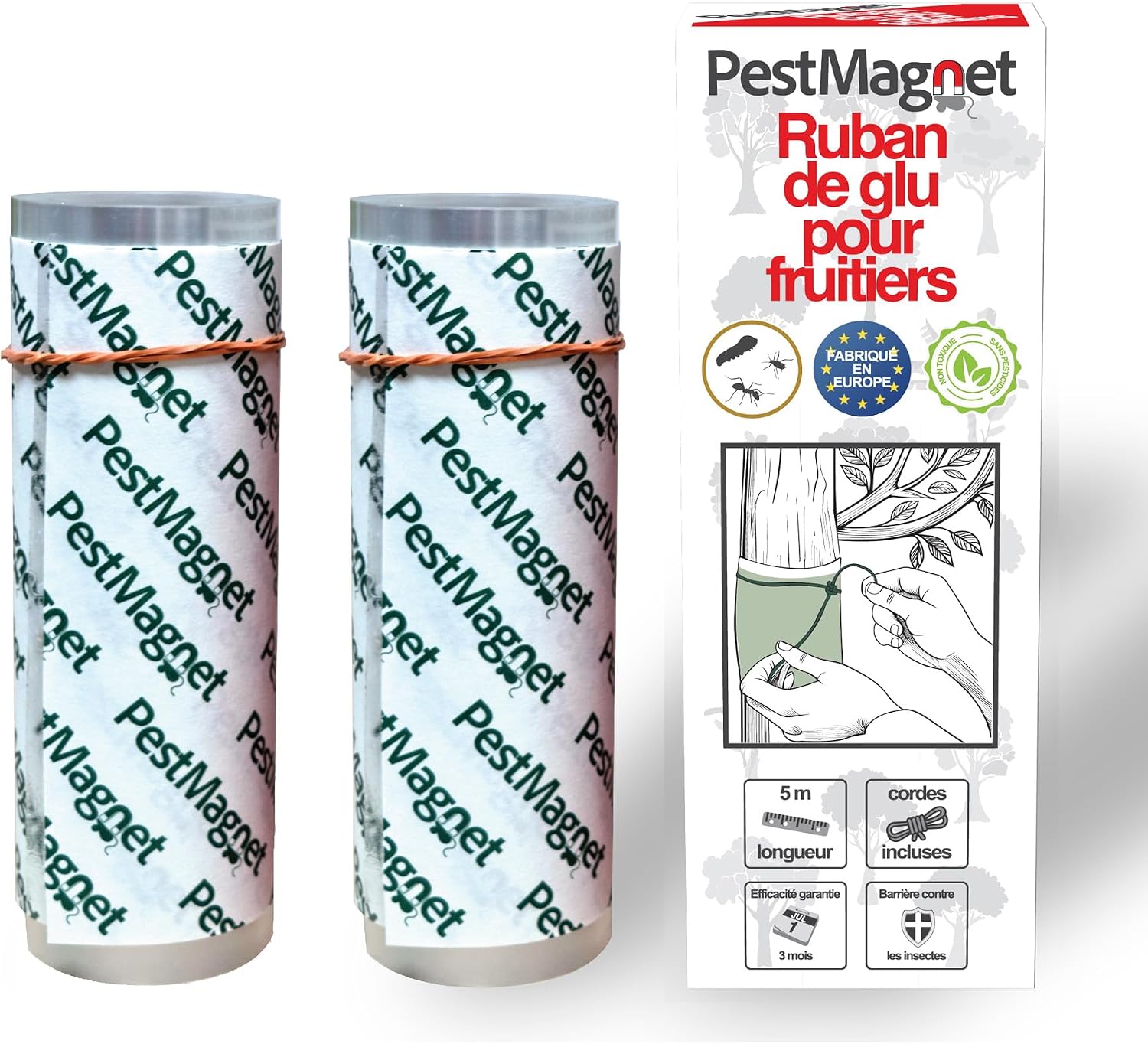 2X Bande de Colle pour Arbres 5 m–Piège à Insectes Rampants, Fourmis, Chenilles–Non Toxique, Résistante à l’Eau–Ruban Collant pour Arbres Fruitiers Cerisiers Jardins–Facile à Appliquer