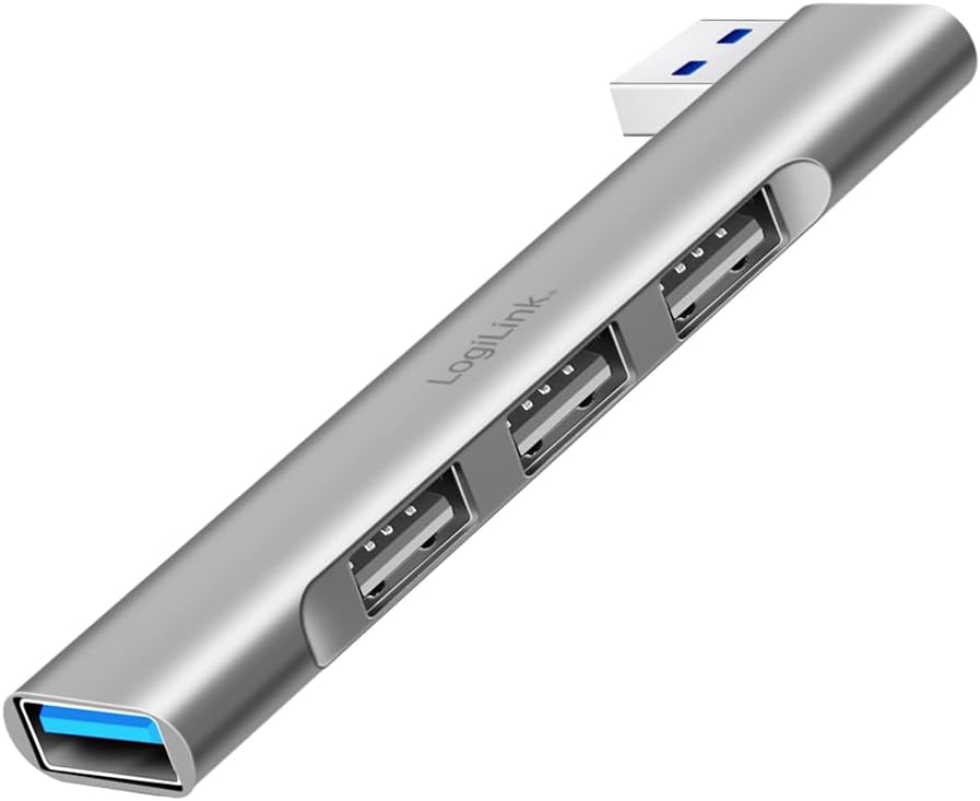 LogiLink UA0436 – Hub USB Ultra Fin à 4 Ports (Port USB-A) en Aluminium jusqu'à 18 W, Ports : 1 x USB 3.0 Type-A, 3 x USB 2.0 Type-A