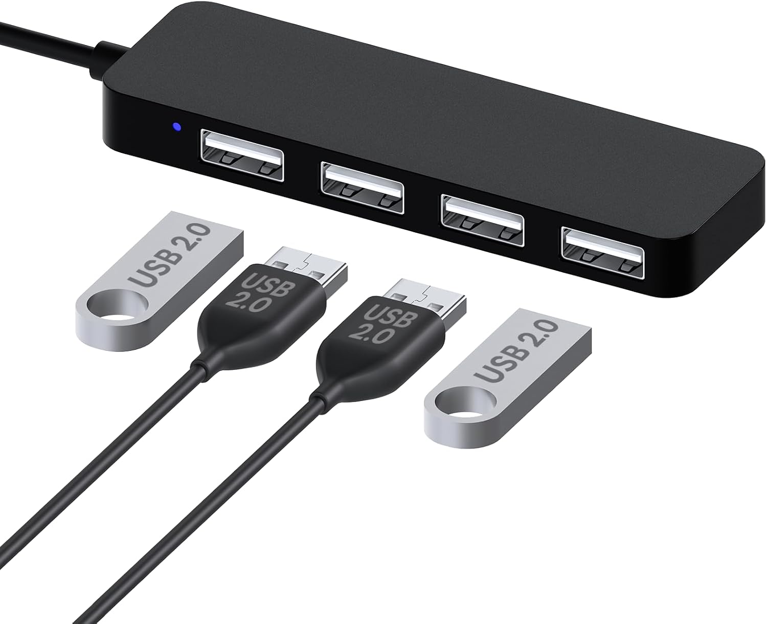 MMOBIEL 4-Port USB 2.0 Ultra Mince Adaptateur pour hub de données Noir