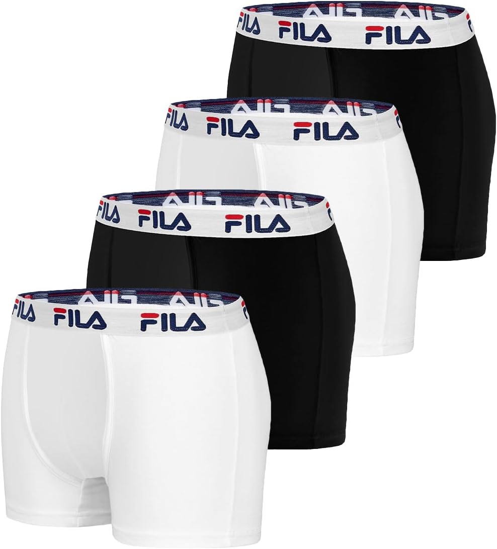 Fila Boxer Homme Coton, Calecon Homme, Peaux-sensibles, Ultra-Doux (Lot de 4)