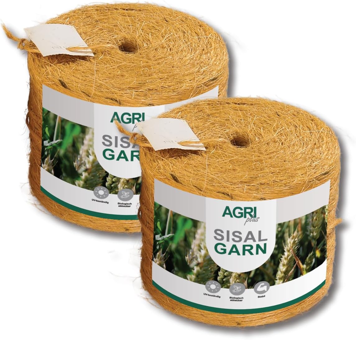 AGRI plus Lot de 2 = 3 600 m de fil de liaison en sisal écologique – Fil de récolte – Épaisseur : 200 m/kg – Ficelle de jardin résistante aux intempéries