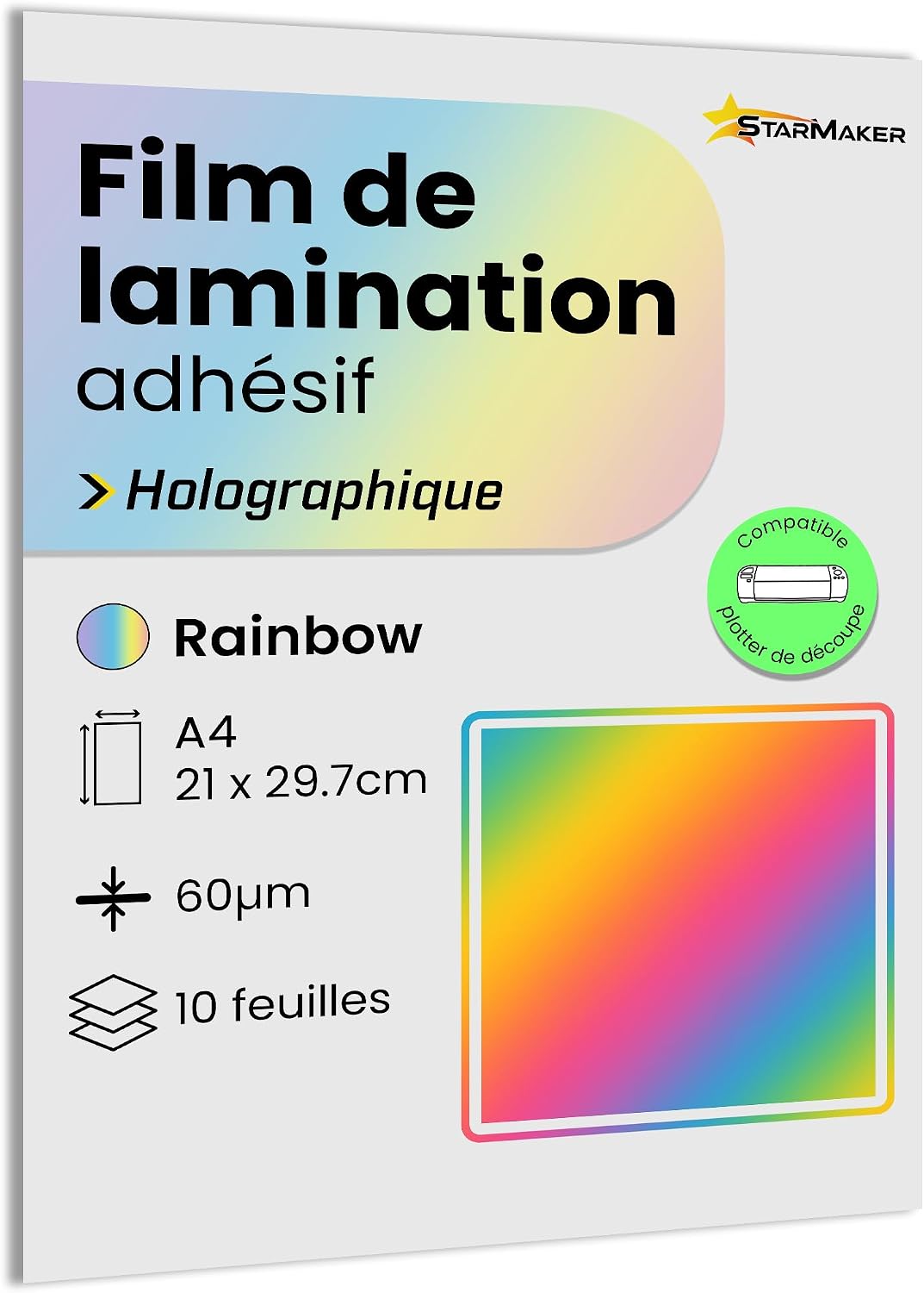 10 feuilles A4 Film de lamination à froid holographique - Rainbow