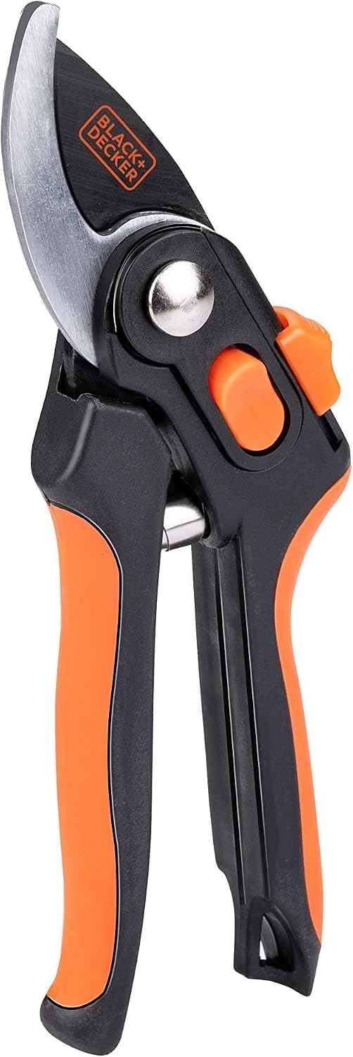 Black&Decker - Sécateur de Jardin Lame en Acier Trempé 20.3cm - Ciseaux de Jardin Coupe 13mm Plantes, Haies et Fleurs