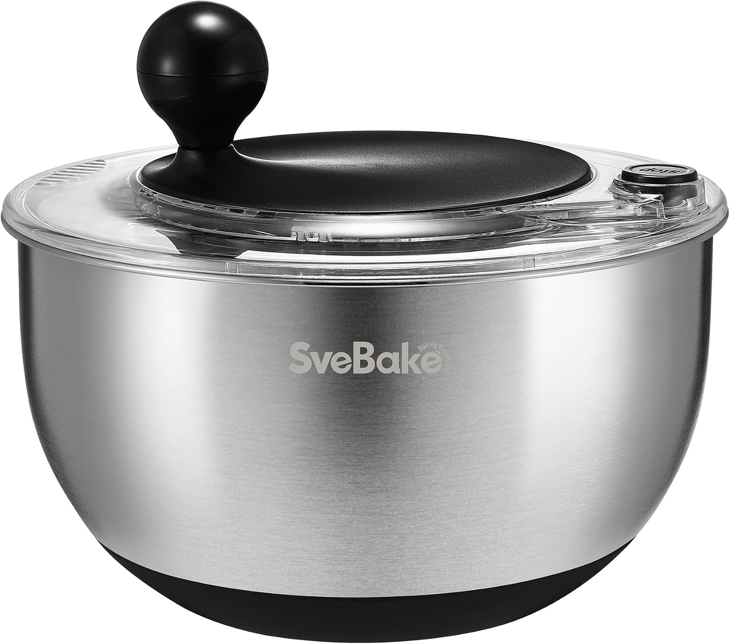 SveBake Essoreuse à Salade en Acier Inoxydable, 5L Spinner à Salade avec Bouton Stop, Base Antidérapante, Passe au Lave-Vaisselle, Sans BPA