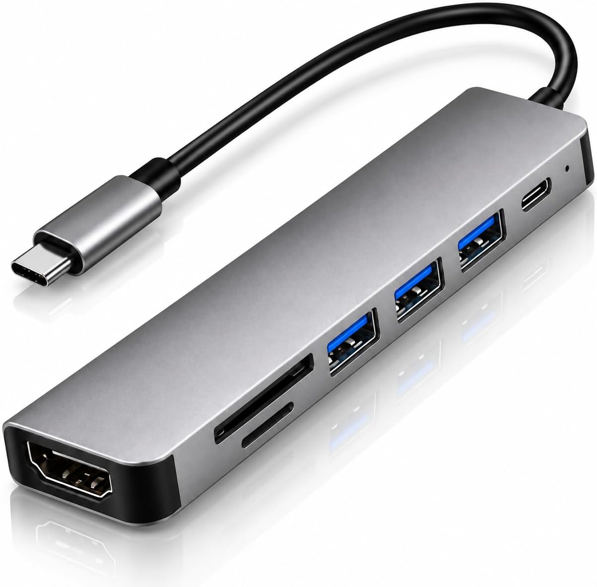 Hub USB C 7 en 1, Adaptateur Multiport USB-C avec HDMI 4K 60Hz, PD 100W, 3 Ports USB 3.0 5Gbps, Lecteur SD TF Haute Vitesse, Station D’Extension pour Ordinateur Portable, Tablette Et Smartphone
