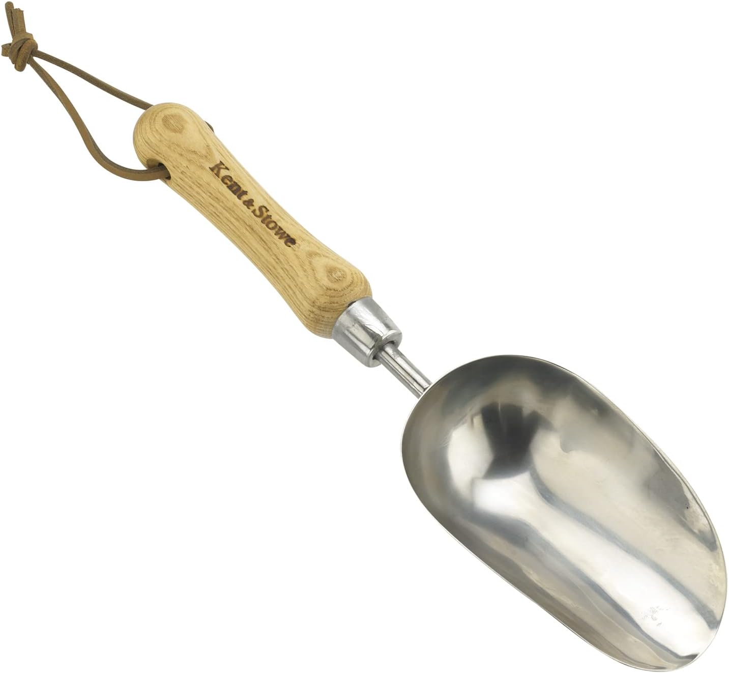 Kent & Stowe Pelle de rempotage Manuelle en Acier Inoxydable, Pelle de Jardin compacte pour Compost et Sol, Outils de Jardin Classiques Tout au Long de l'année en Acier Inoxydable et Bois de frêne