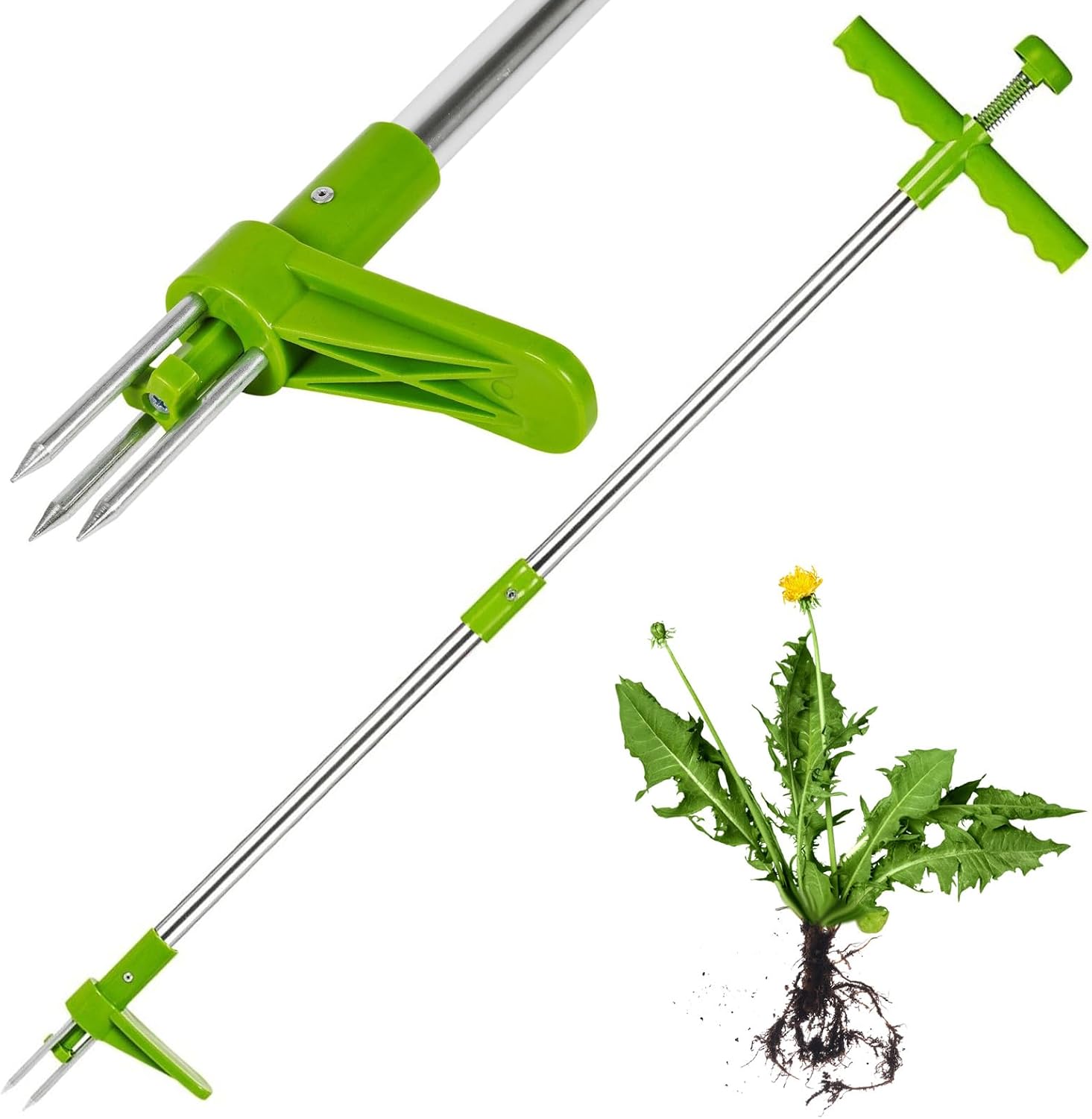 GEEZY Désherbeur de Mauvaises Herbes en Acier - Outil de Jardinage à Main, Vert