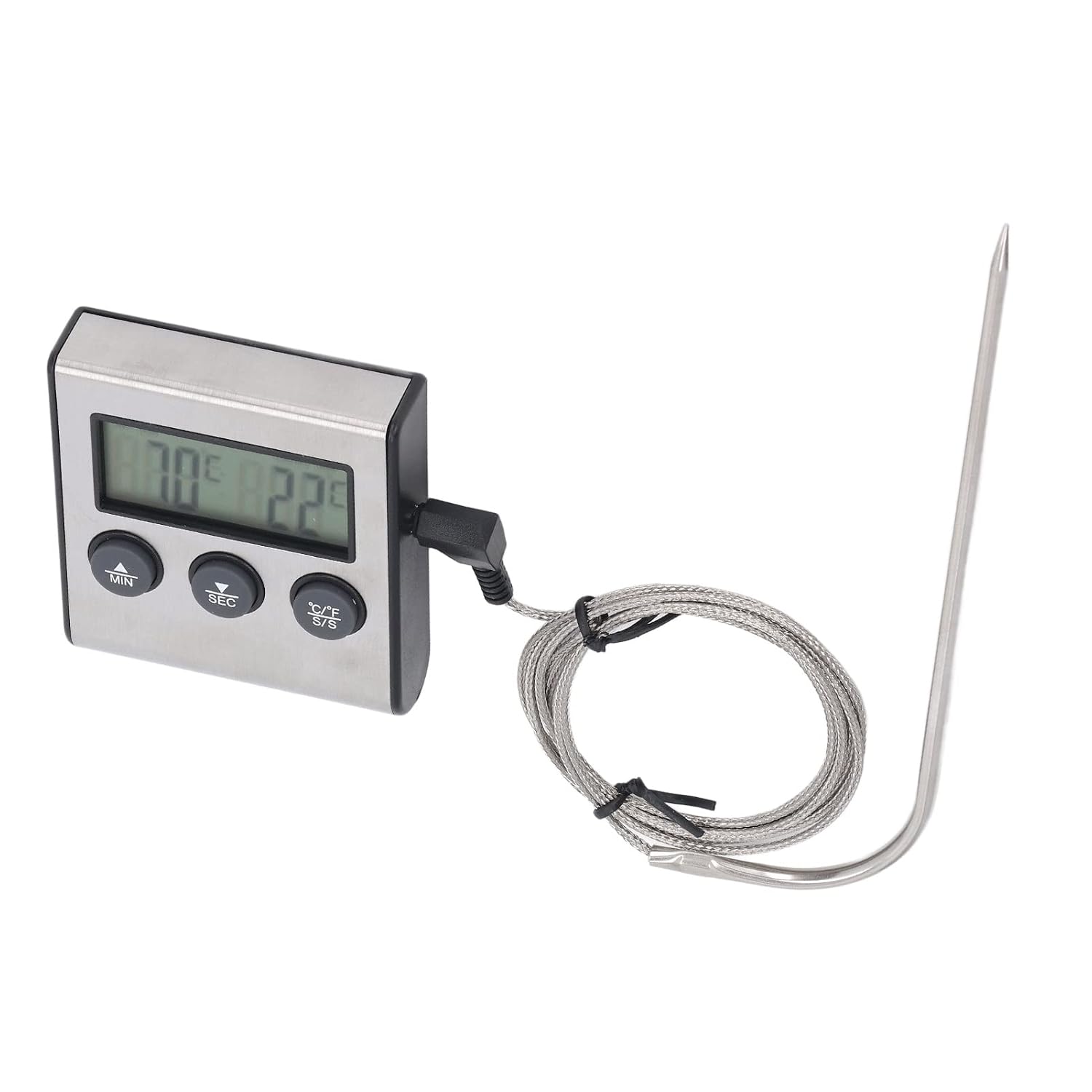 Haofy Thermomètre à Viande Numérique, Minuterie de Lecture Précise pour la Cuisine, Barbecue, Sonde en Acier Inoxydable pour Griller avec Dos Magnétique