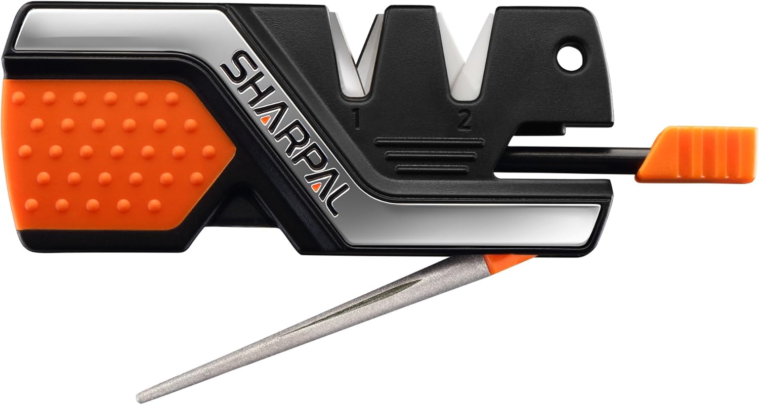 SHARPAL 101N Affûteur pour couteaux de poche et outil de survie 6 en 1, avec un allume-feu,tige d’affûtage diamantée et sifflet, aiguise et polit tous les couteaux d'extérieur et de cuisine