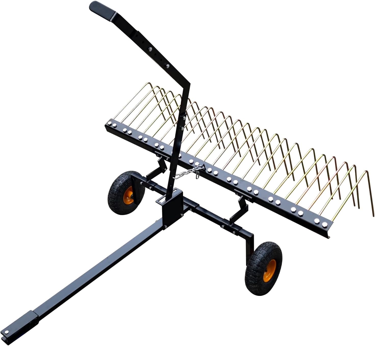 Garvee Scarificateur tracté 60" pour pelouse – 24 Dents Acier Robustes – Idéal Jardin, Ferme, enlève chaume/Feuilles – Convient Tracteur/Tondeuse – Outil Manuel – Couleur Noire
