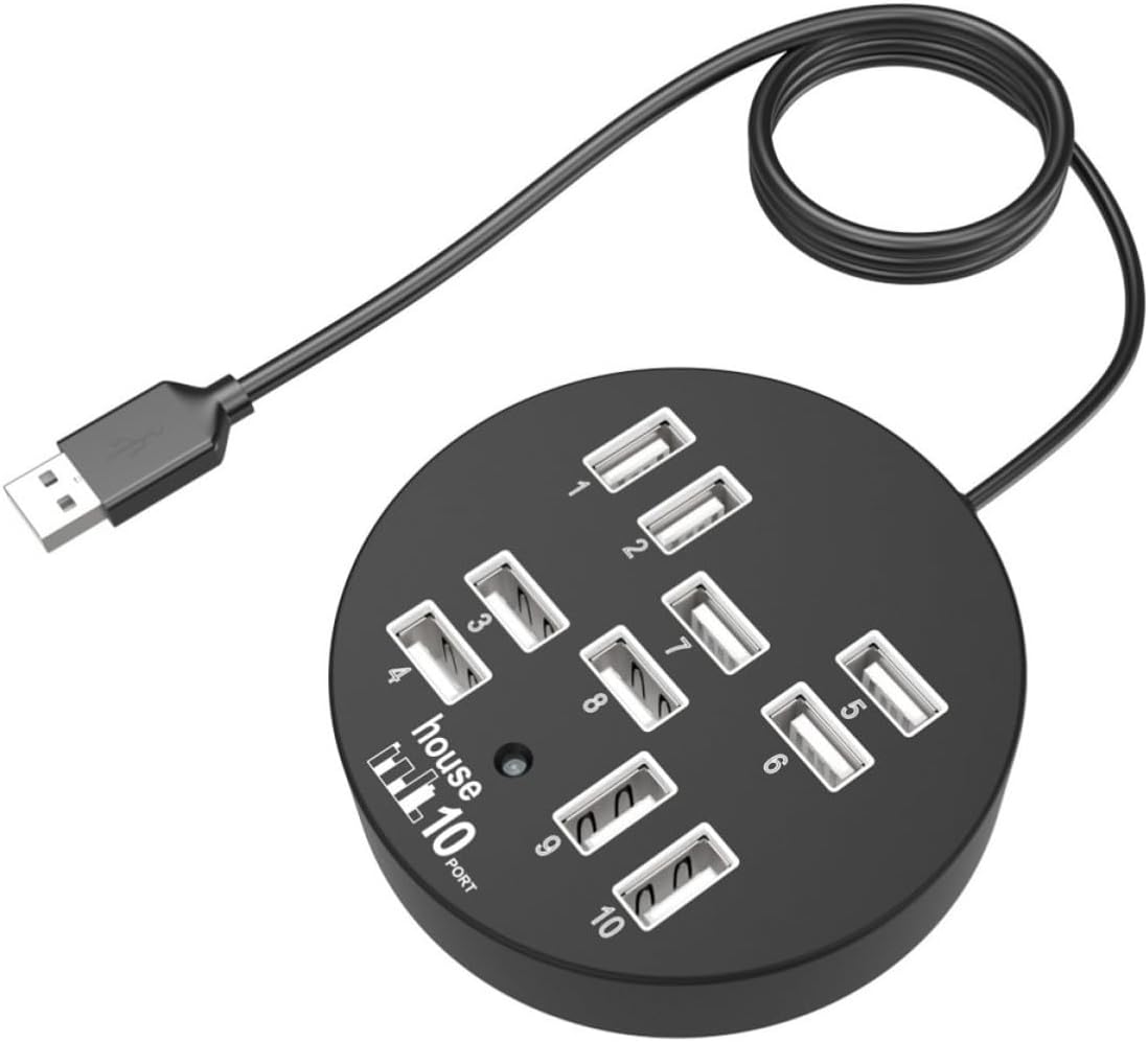 Hub USB 2.0 à 10 Ports, Répartiteur Multiport pour Ordinateur noir