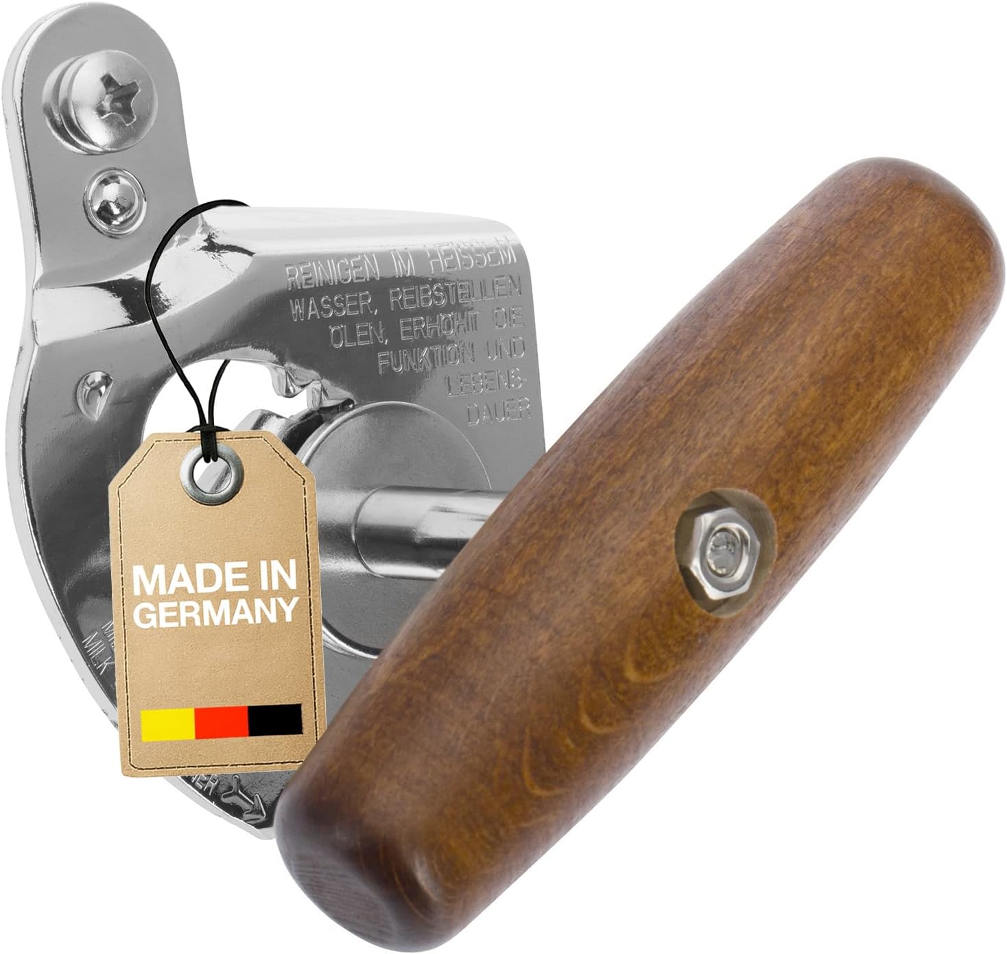 Westmark Ouvre-boîtes Professionnel, Pour Usage Commercial, pour Boîtes de Conserves de Taille Gastronomique, Acier/Bois, Titan, 12242260, Gris et Marron Foncé